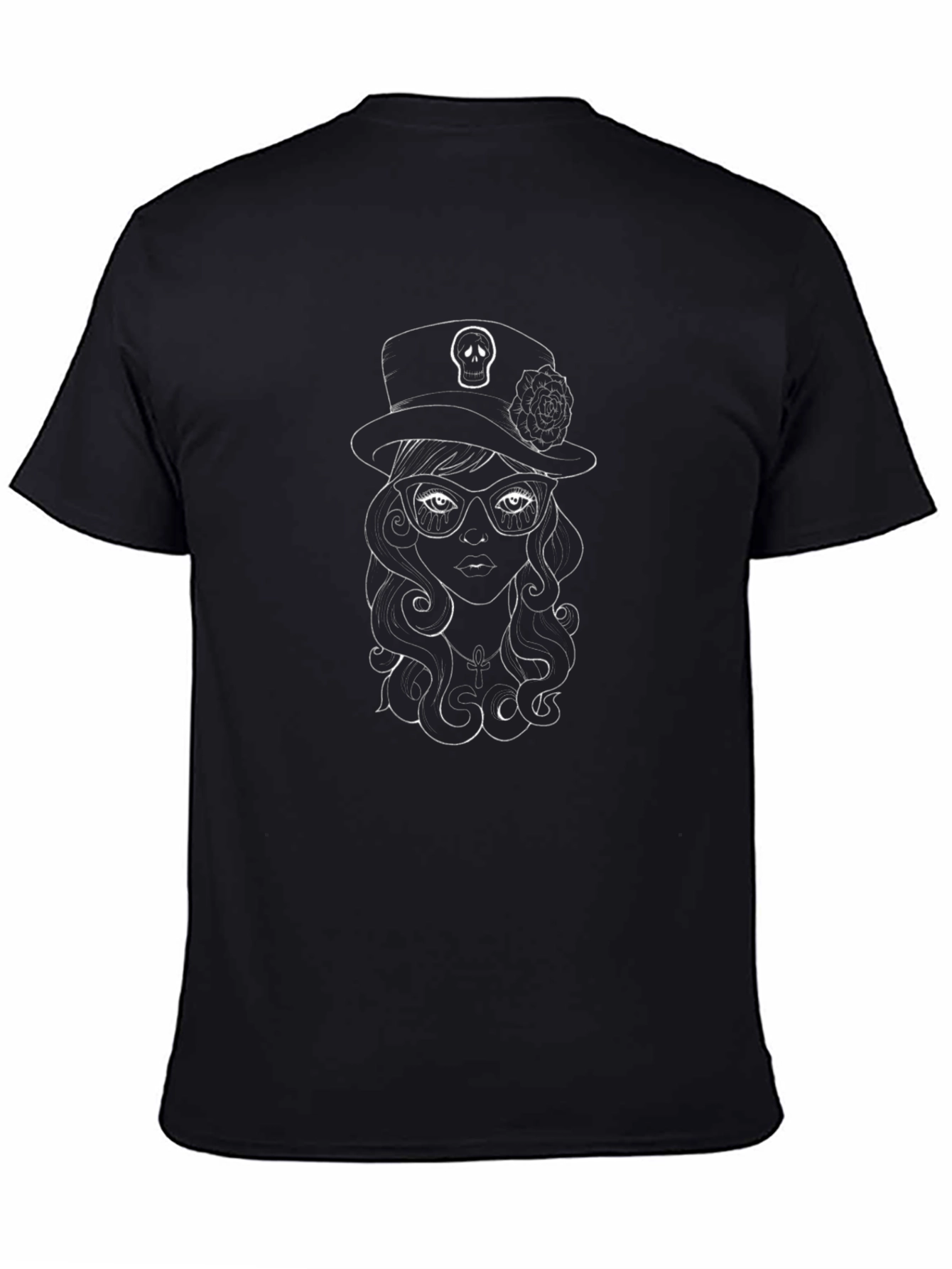 Skull Hat Girl Graphic Tee - Black T-Shirt