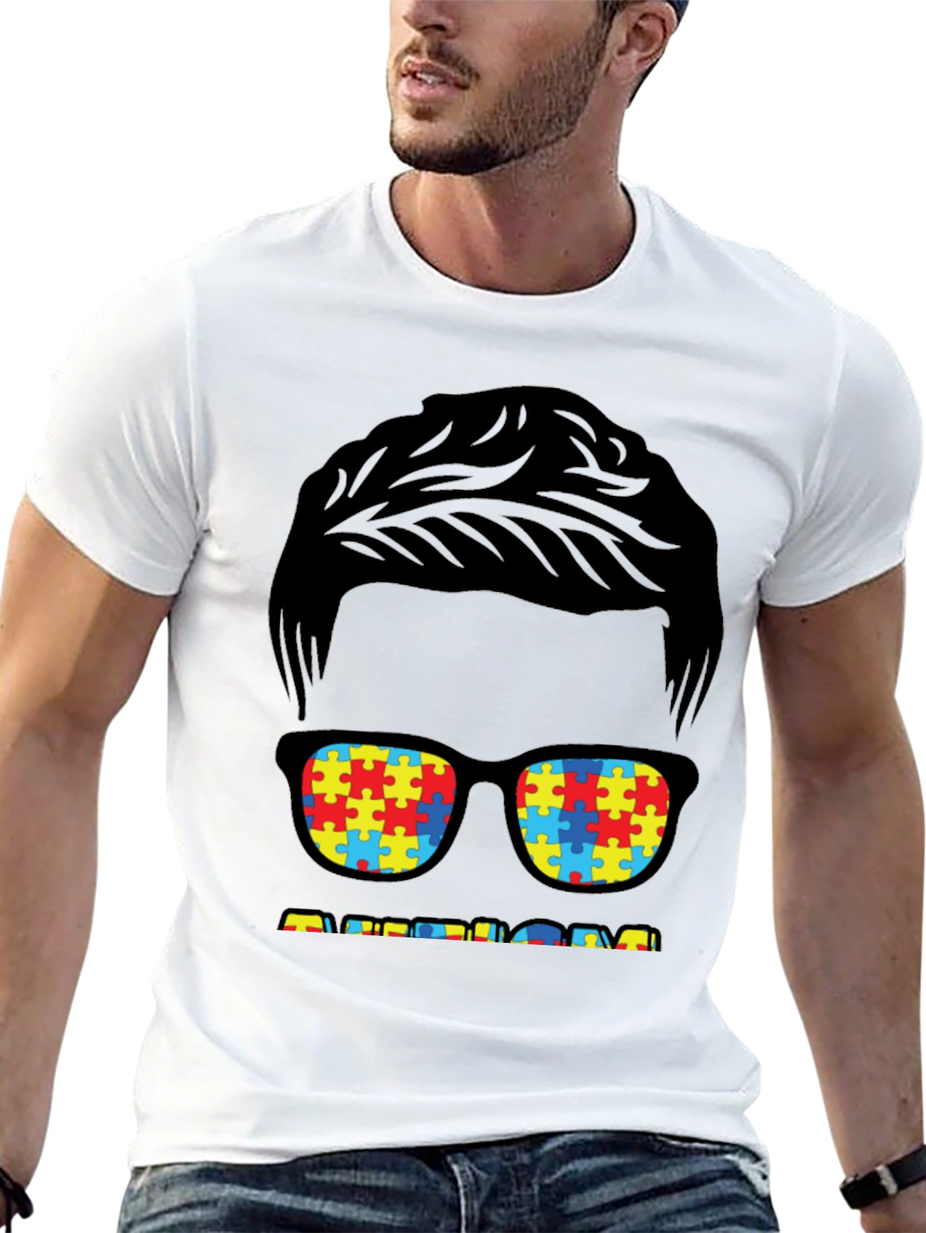 Autism Awareness Puzzle Piece Glasses T-Shirt