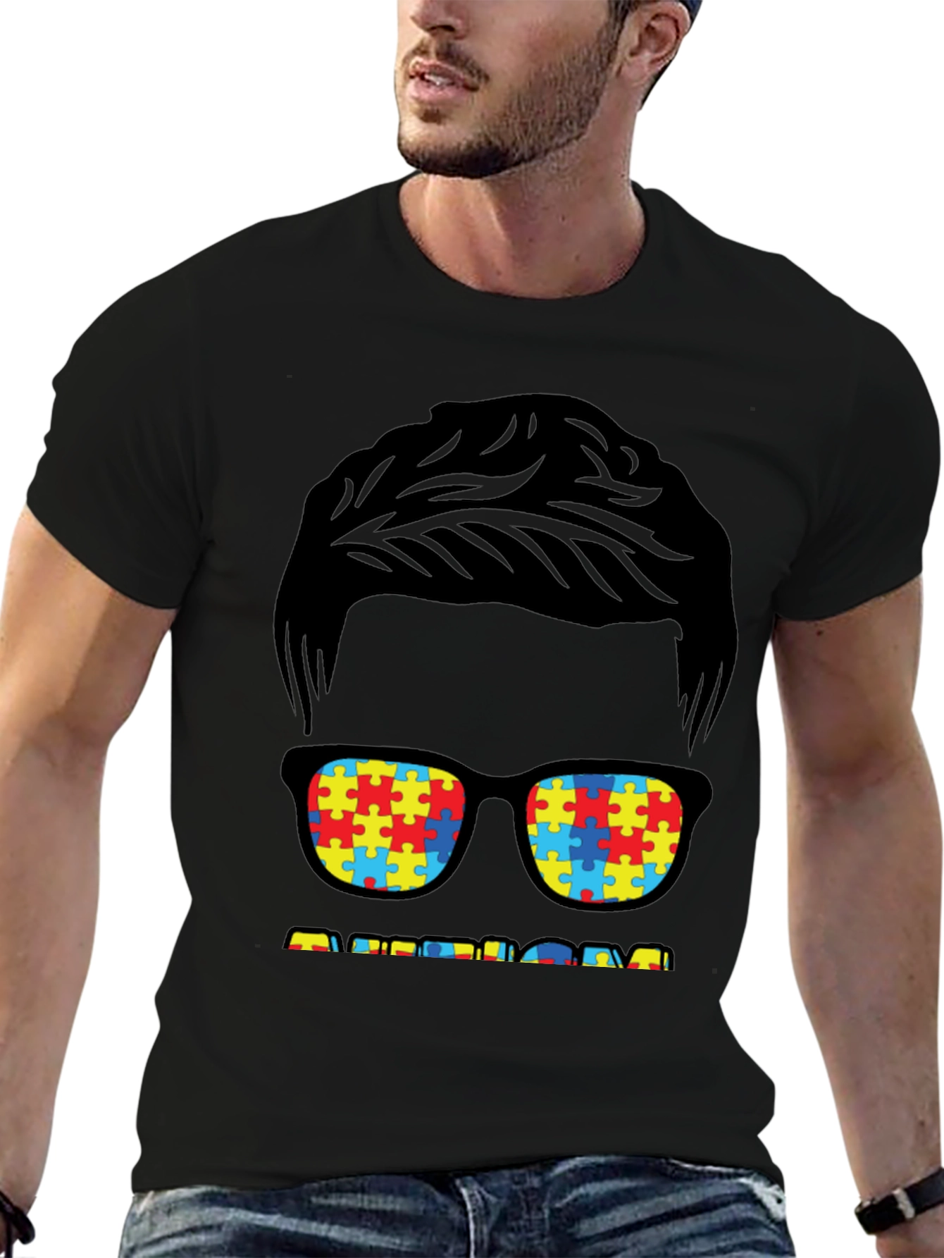 Autism Awareness Puzzle Piece Glasses T-Shirt