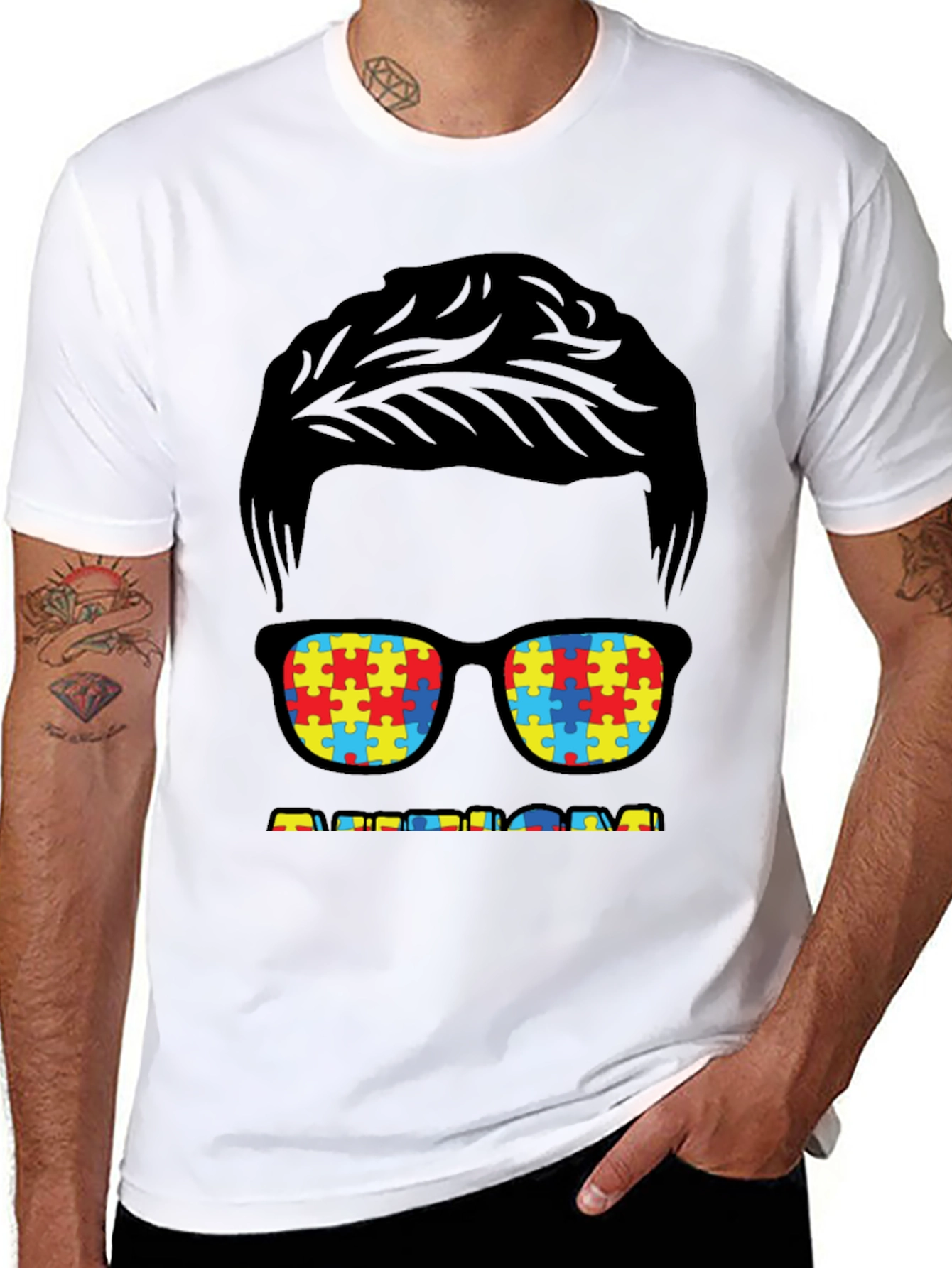 Autism Awareness Puzzle Piece Glasses T-Shirt