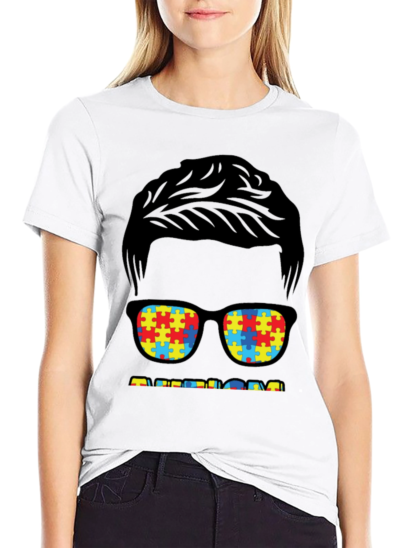 Autism Awareness Puzzle Piece Glasses T-Shirt