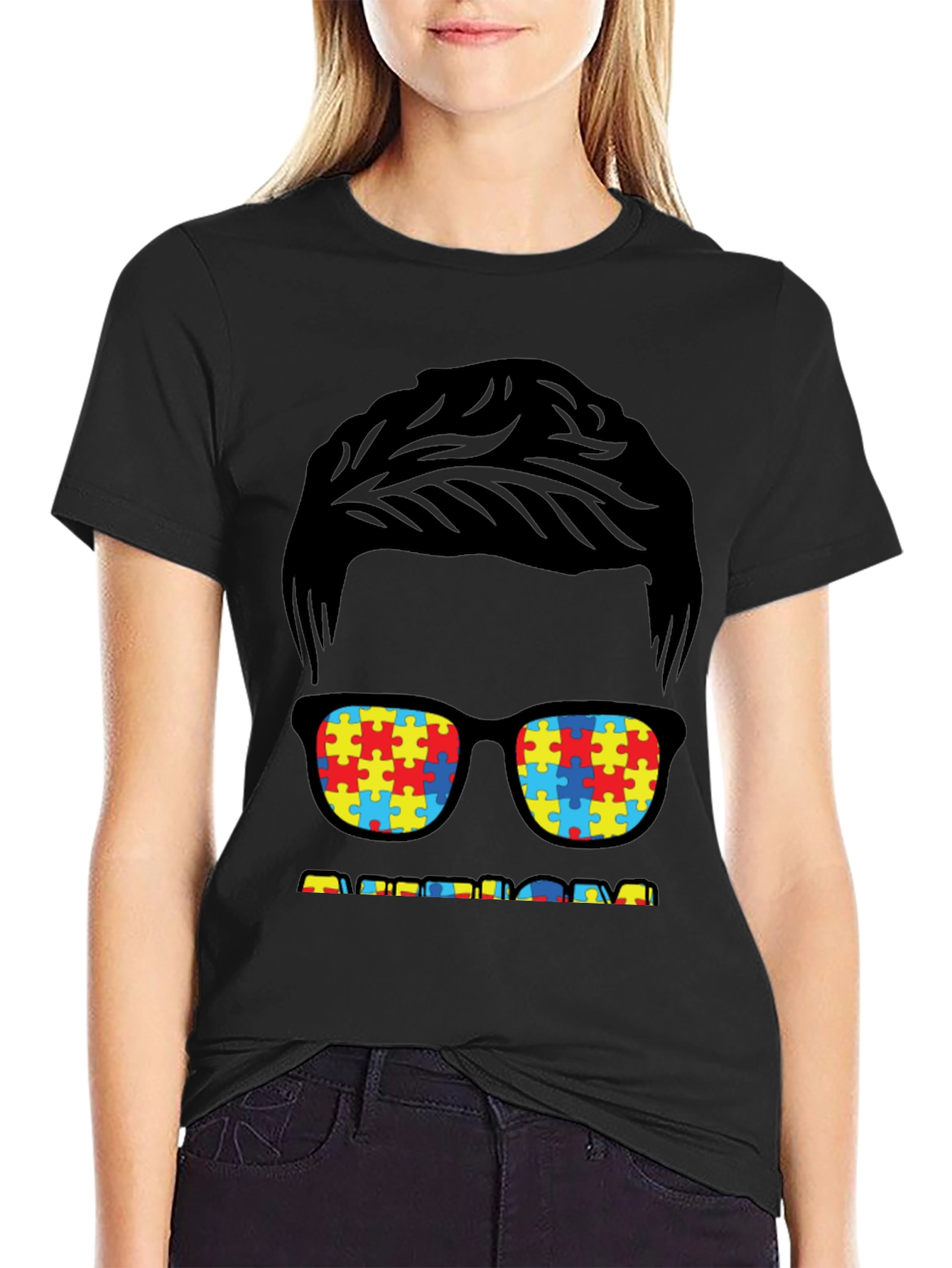 Autism Awareness Puzzle Piece Glasses T-Shirt