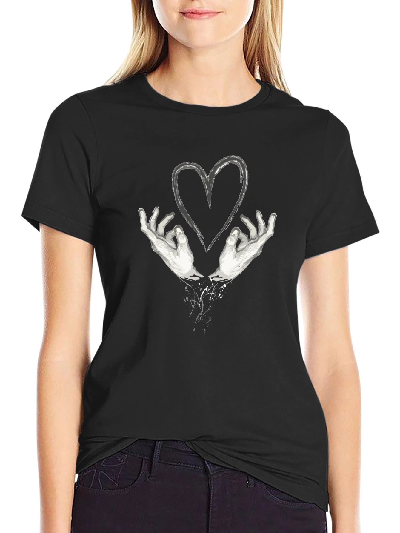 Heart Hands Graphic T-Shirt - Black