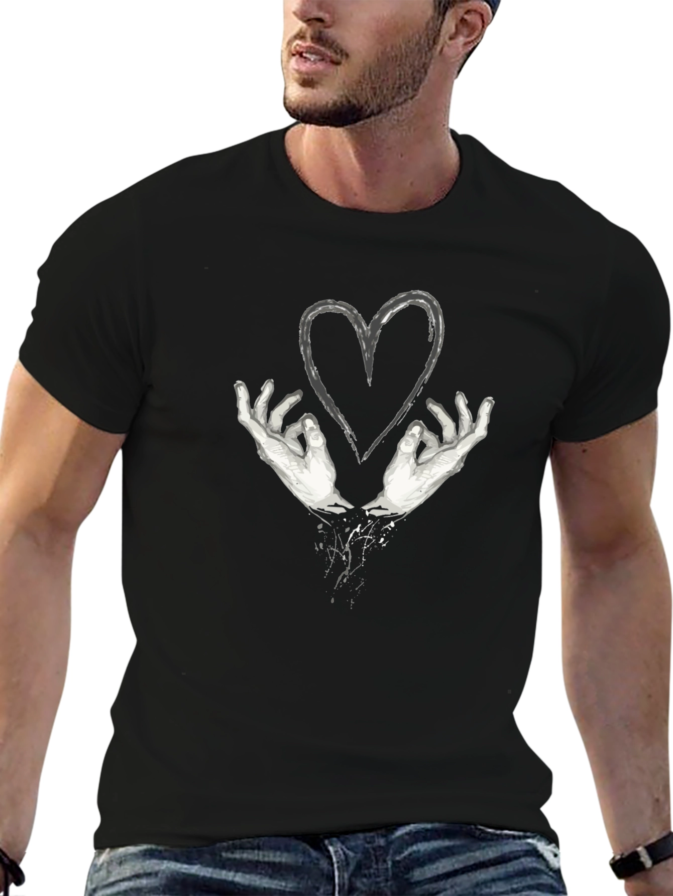 Heart Hands Graphic T-Shirt - Black