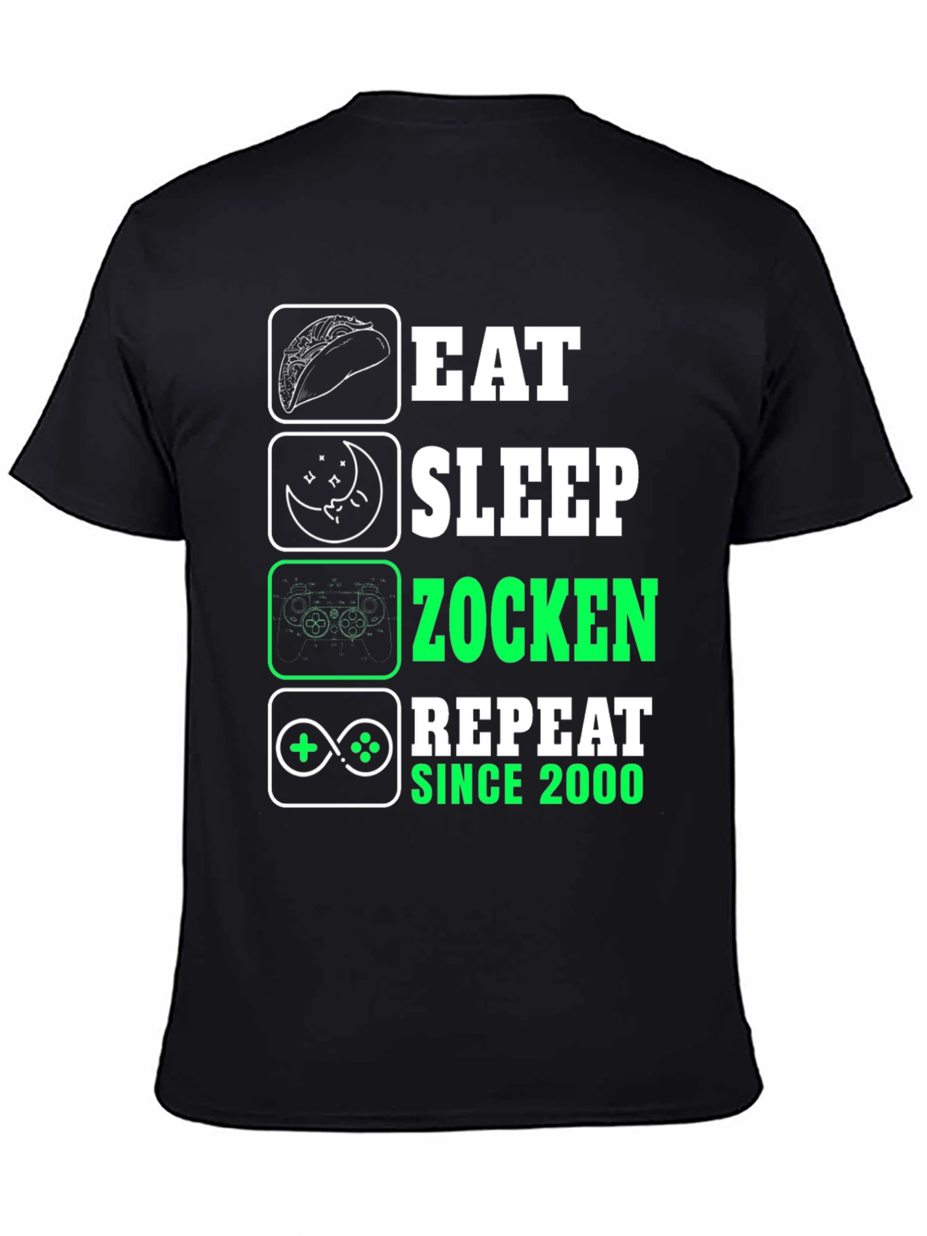 Eat Sleep Zocken Repeat Black T-Shirt - Gamer Style