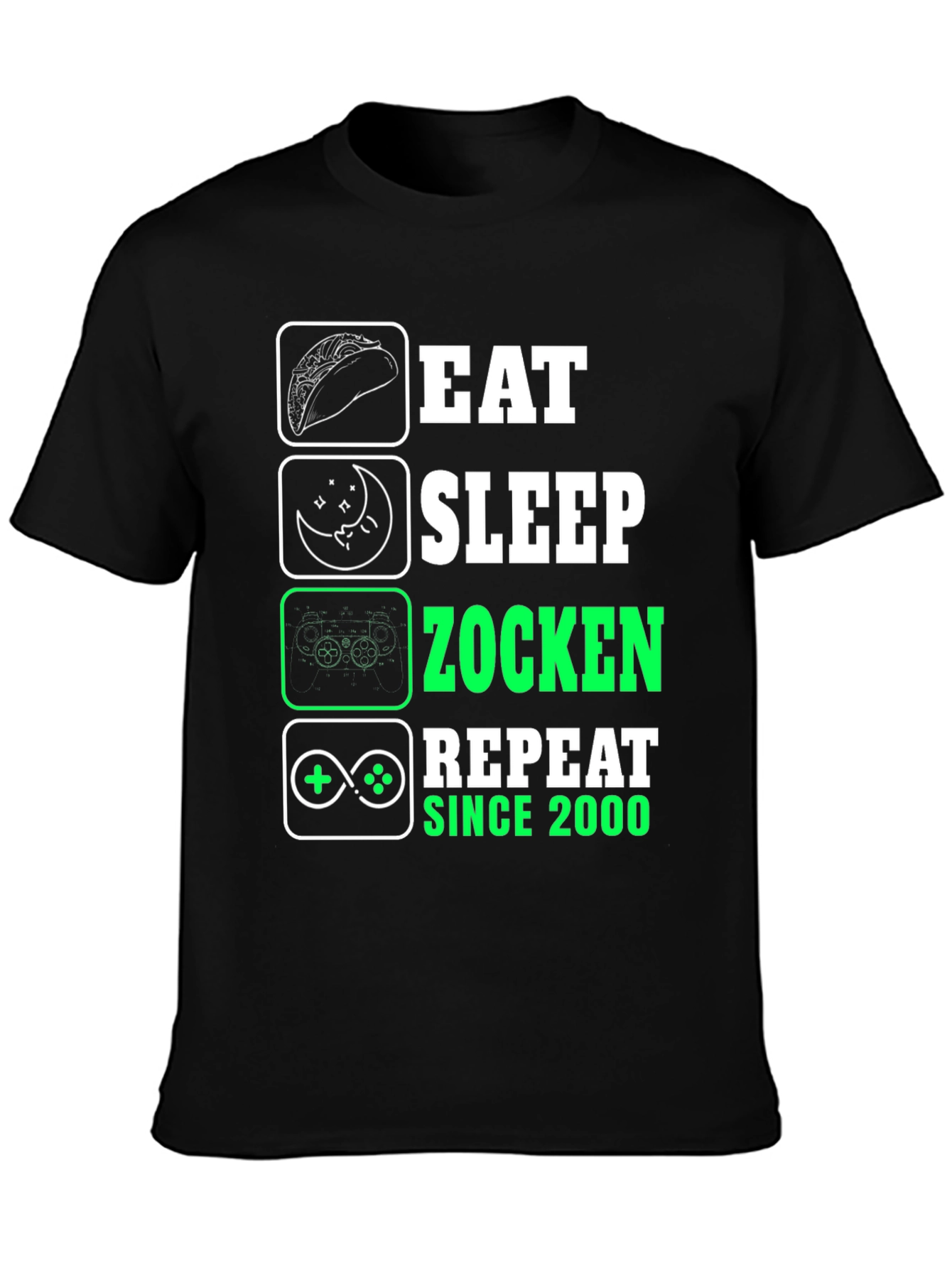 Eat Sleep Zocken Repeat Black T-Shirt - Gamer Style