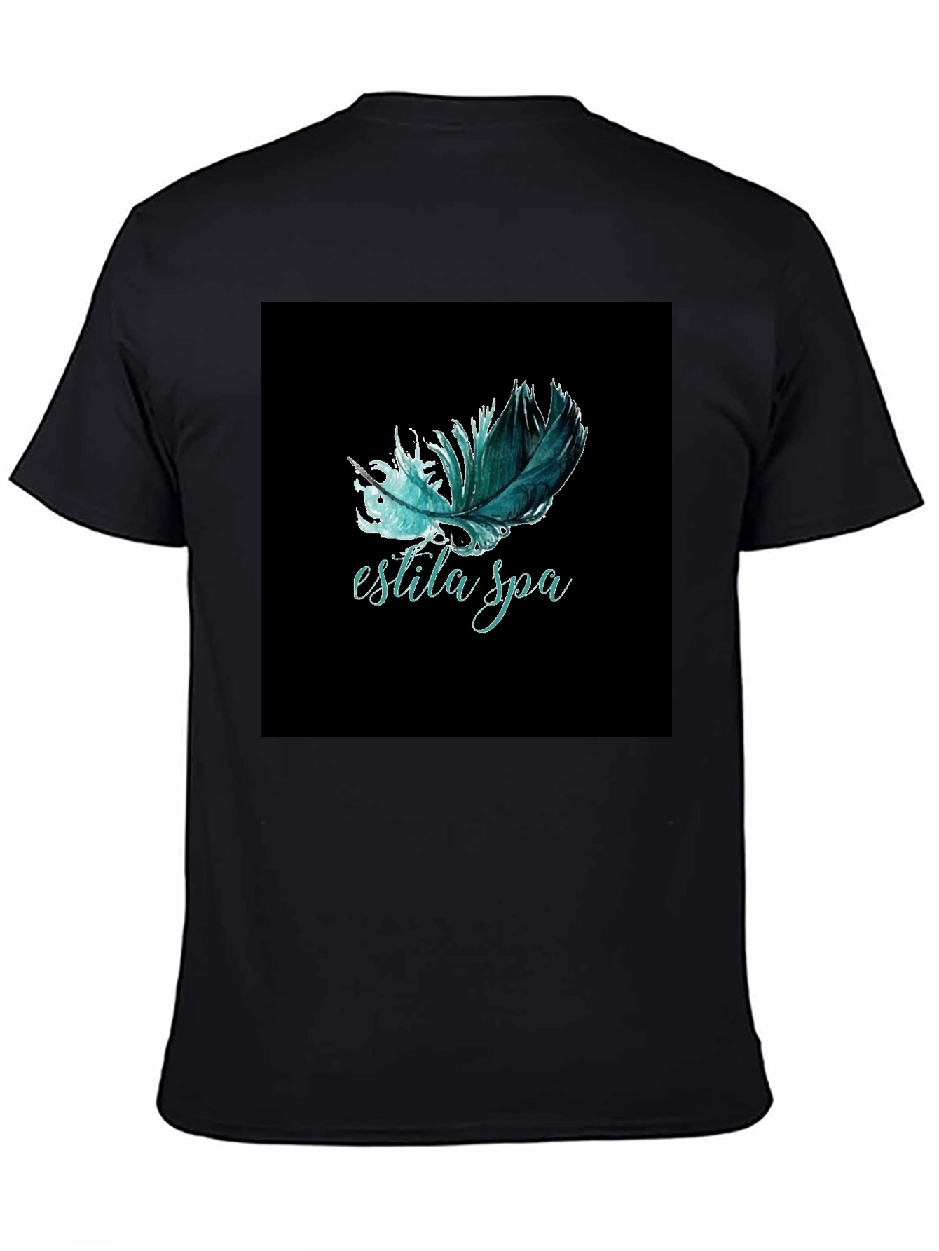 Estila Spa Feather Graphic Tee - Unisex Black T-Shirt