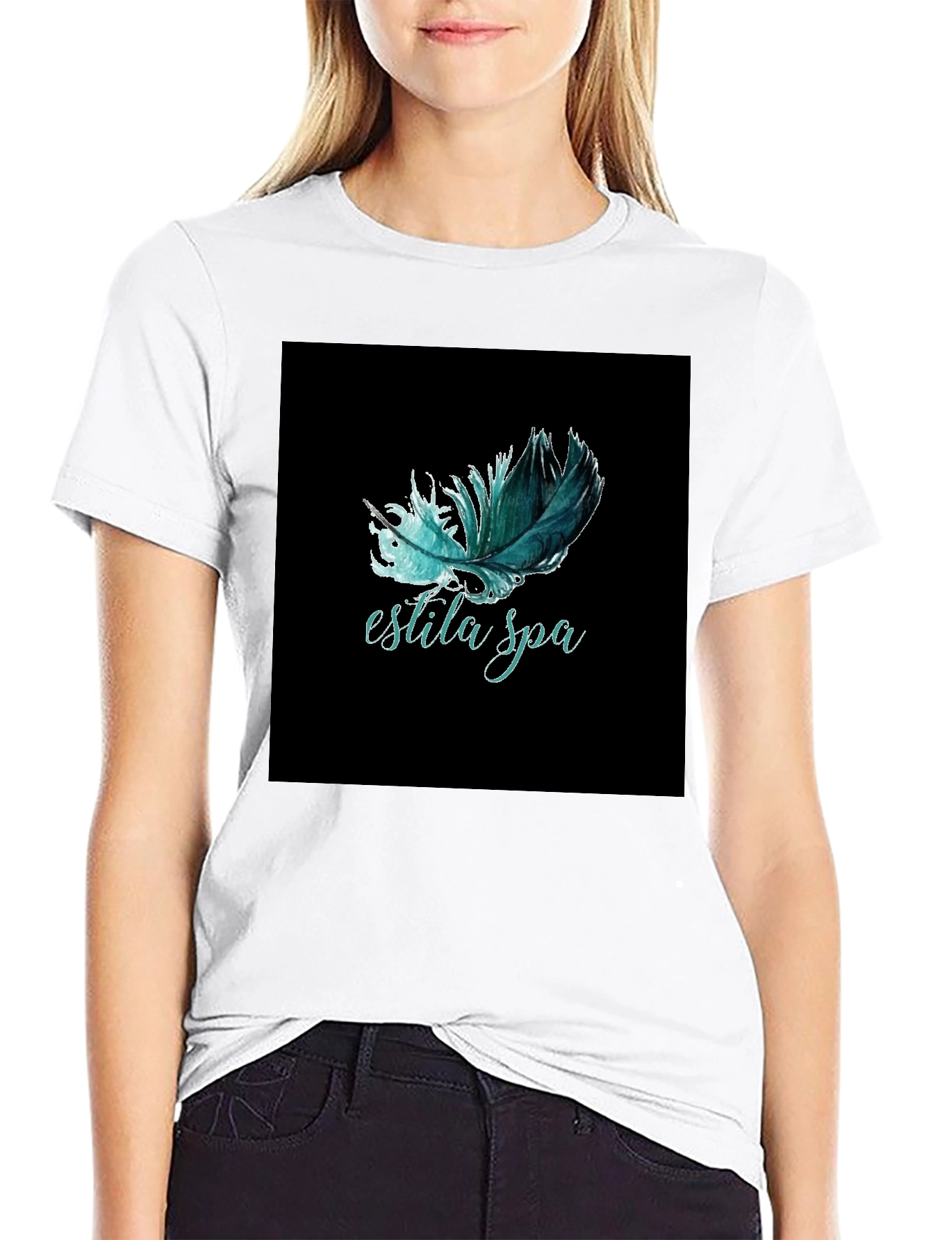 Estila Spa Feather Graphic Tee - Unisex Black T-Shirt