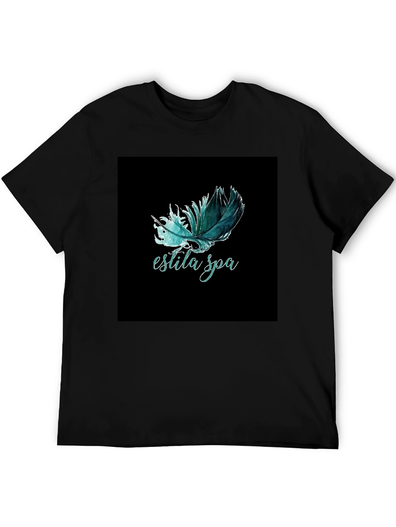 Estila Spa Feather Graphic Tee - Unisex Black T-Shirt