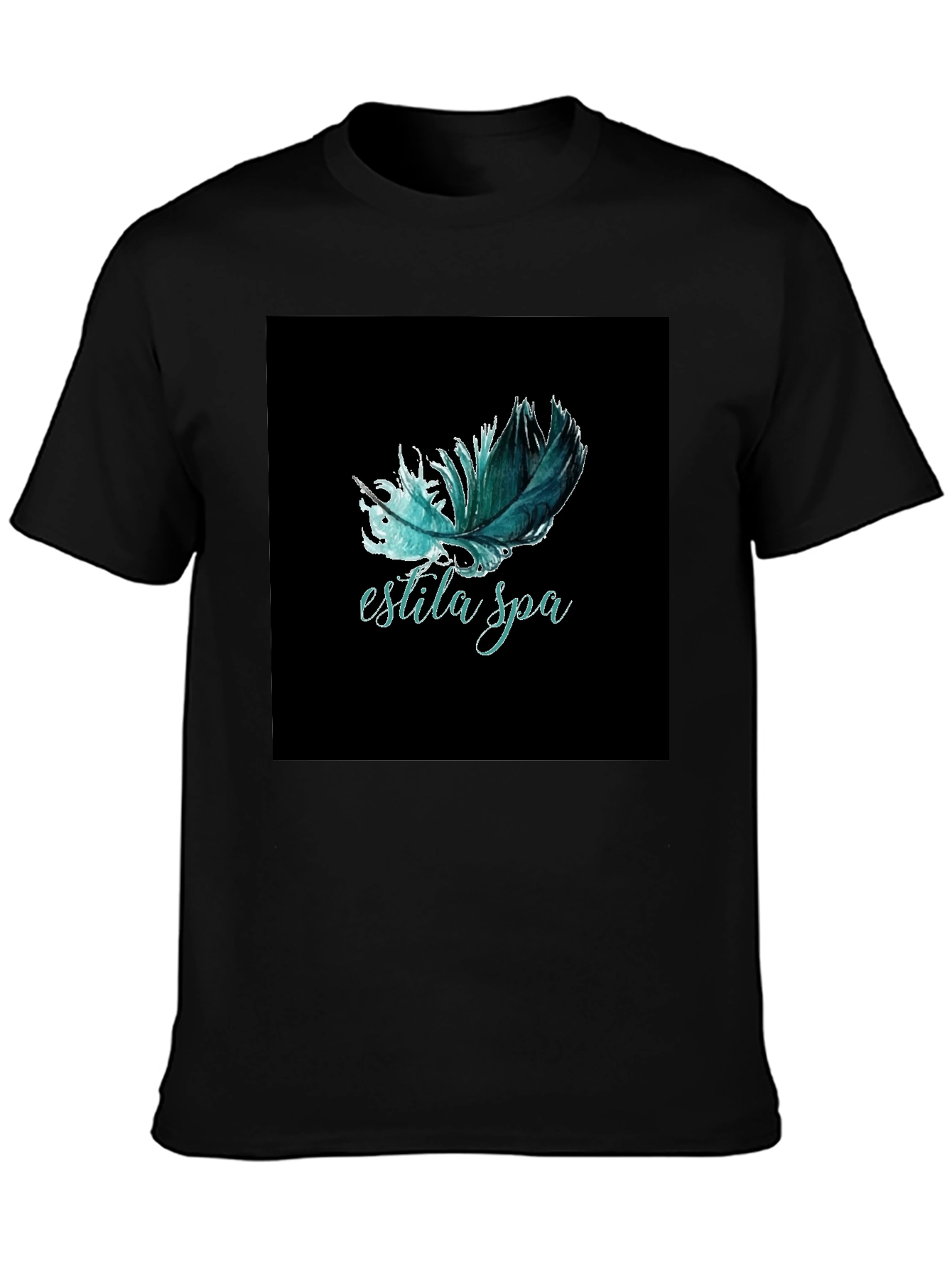 Estila Spa Feather Graphic Tee - Unisex Black T-Shirt