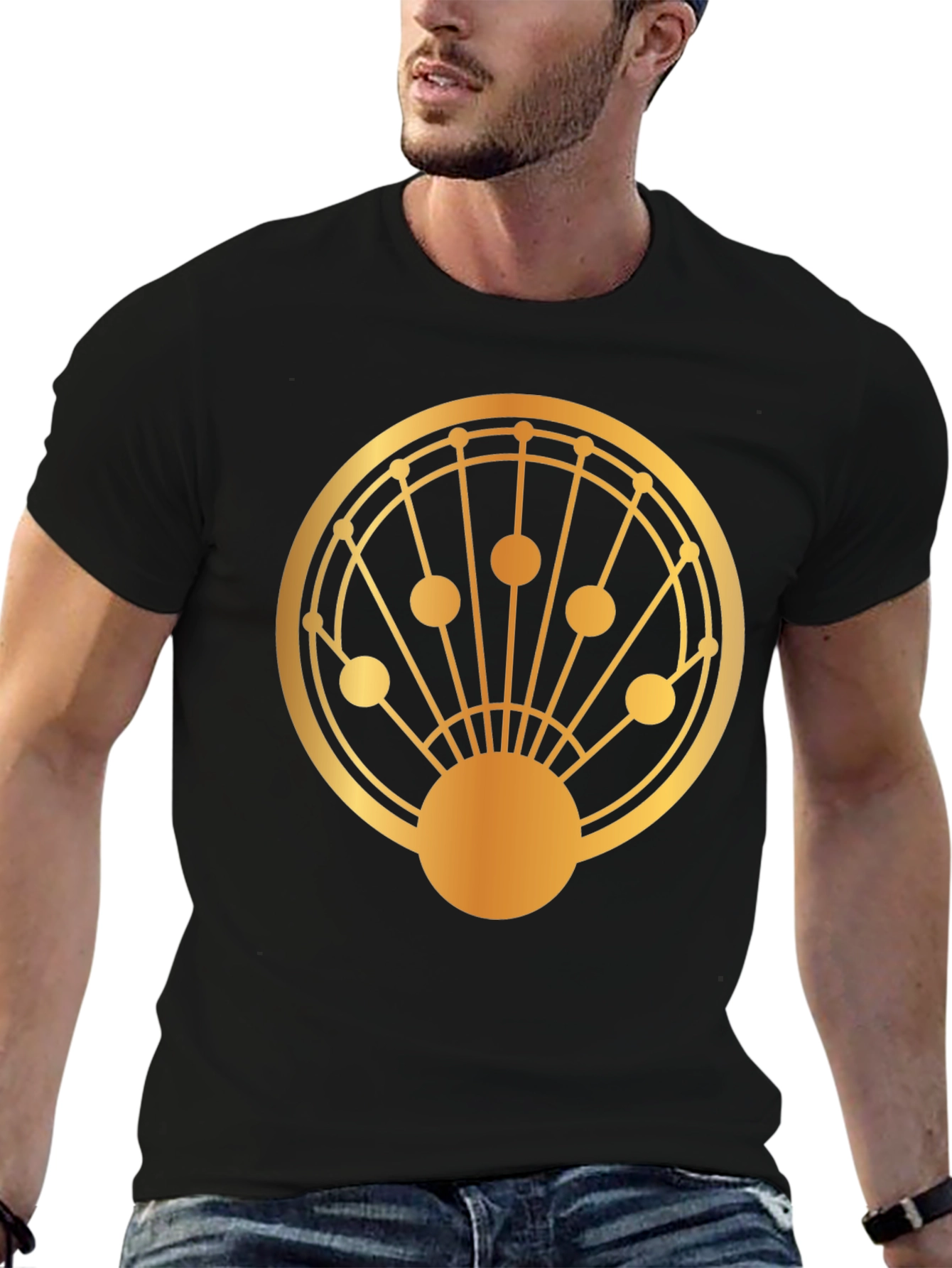 Geometric Gold Design Black T-Shirt