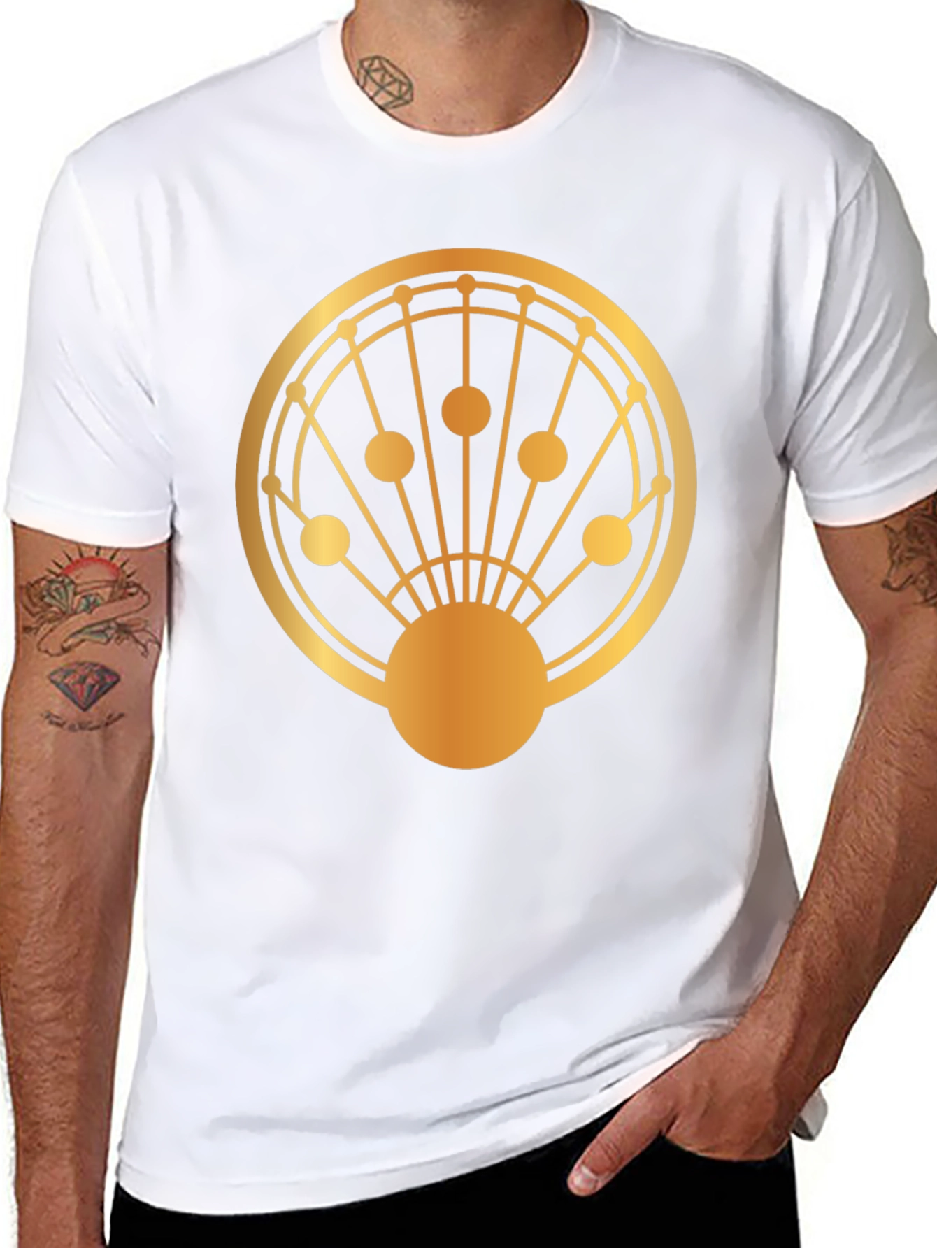 Geometric Gold Design Black T-Shirt