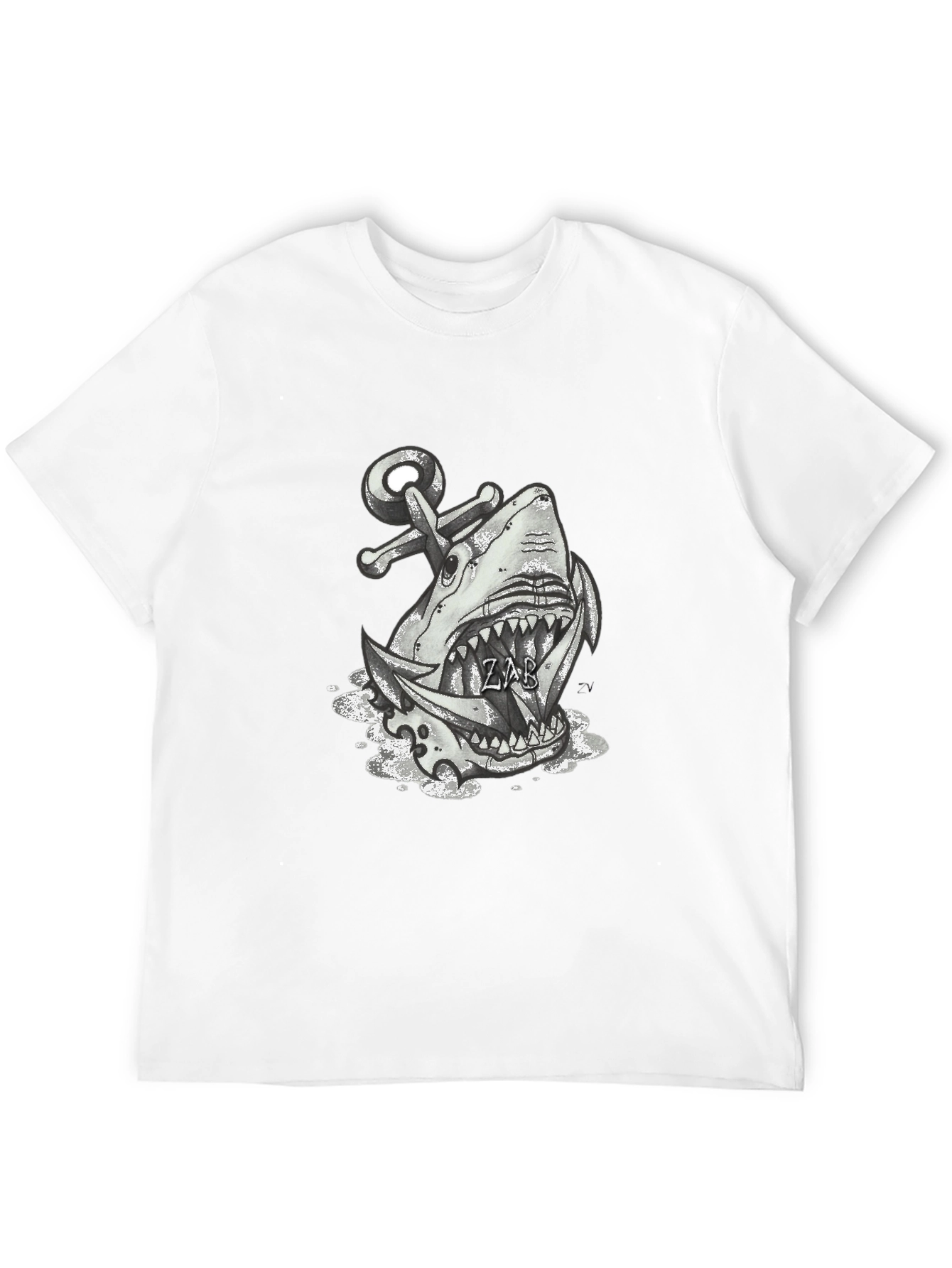 Shark Anchor Graphic Tee - Black Cotton T-Shirt