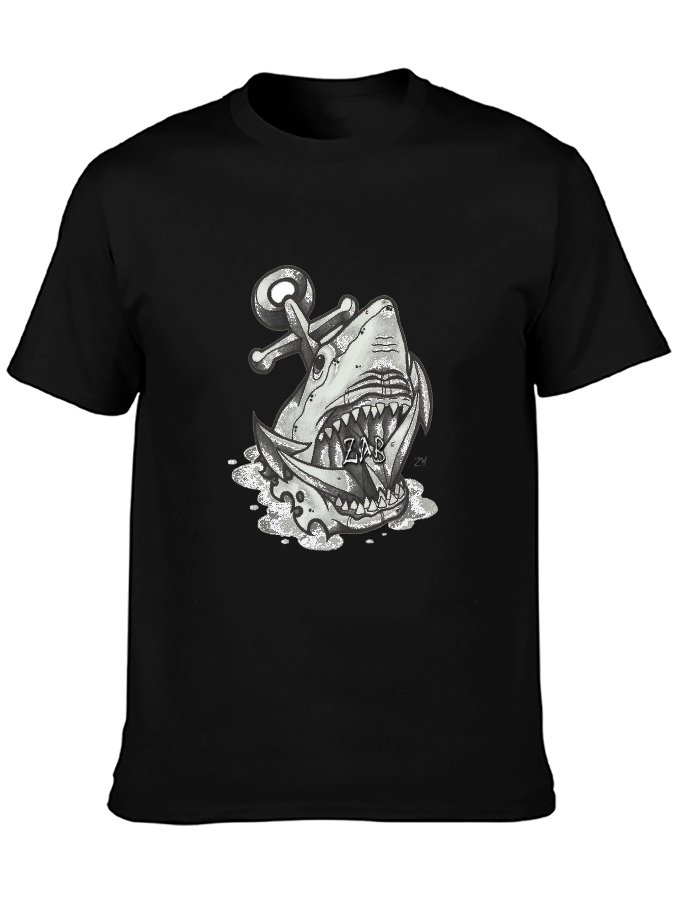 Shark Anchor Graphic Tee - Black Cotton T-Shirt