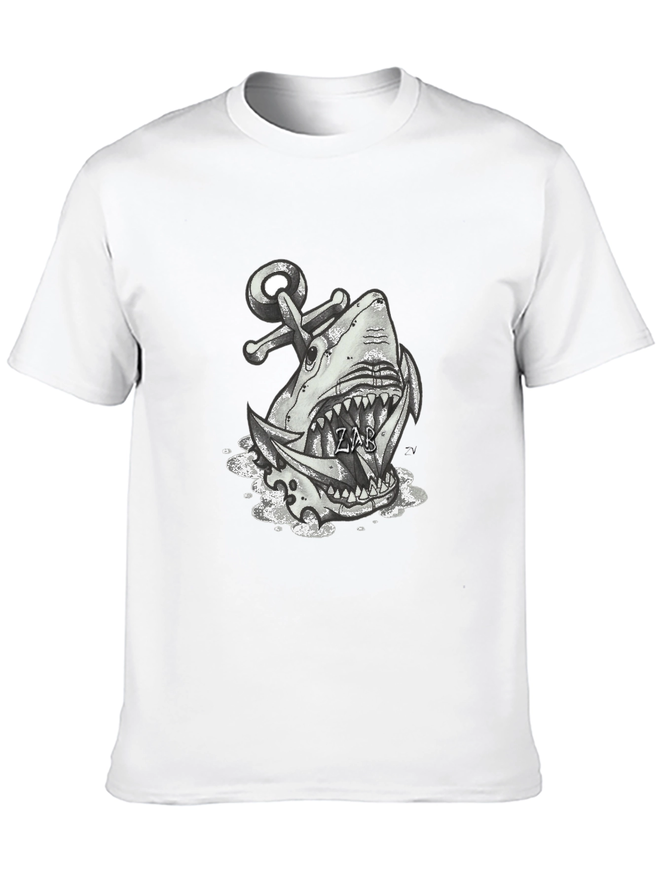 Shark Anchor Graphic Tee - Black Cotton T-Shirt