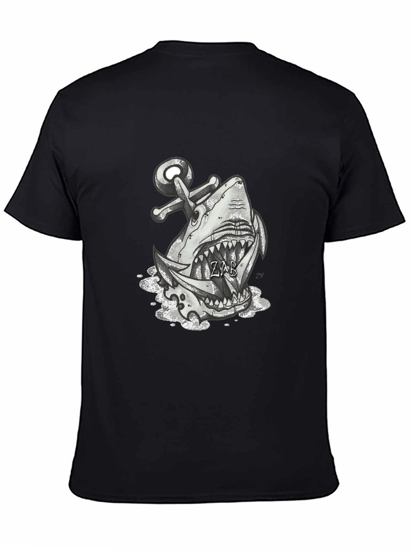 Shark Anchor Graphic Tee - Black Cotton T-Shirt