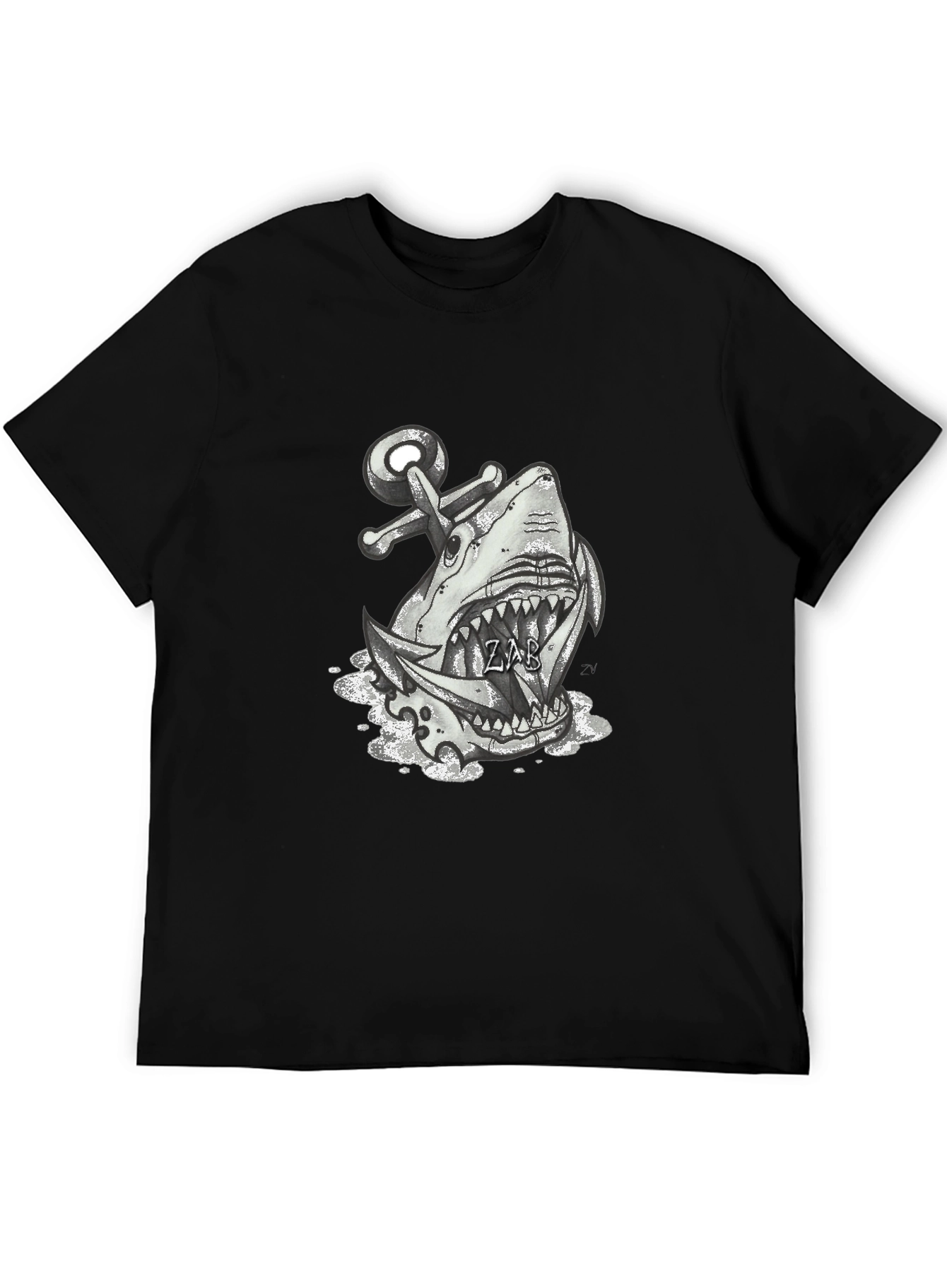 Shark Anchor Graphic Tee - Black Cotton T-Shirt