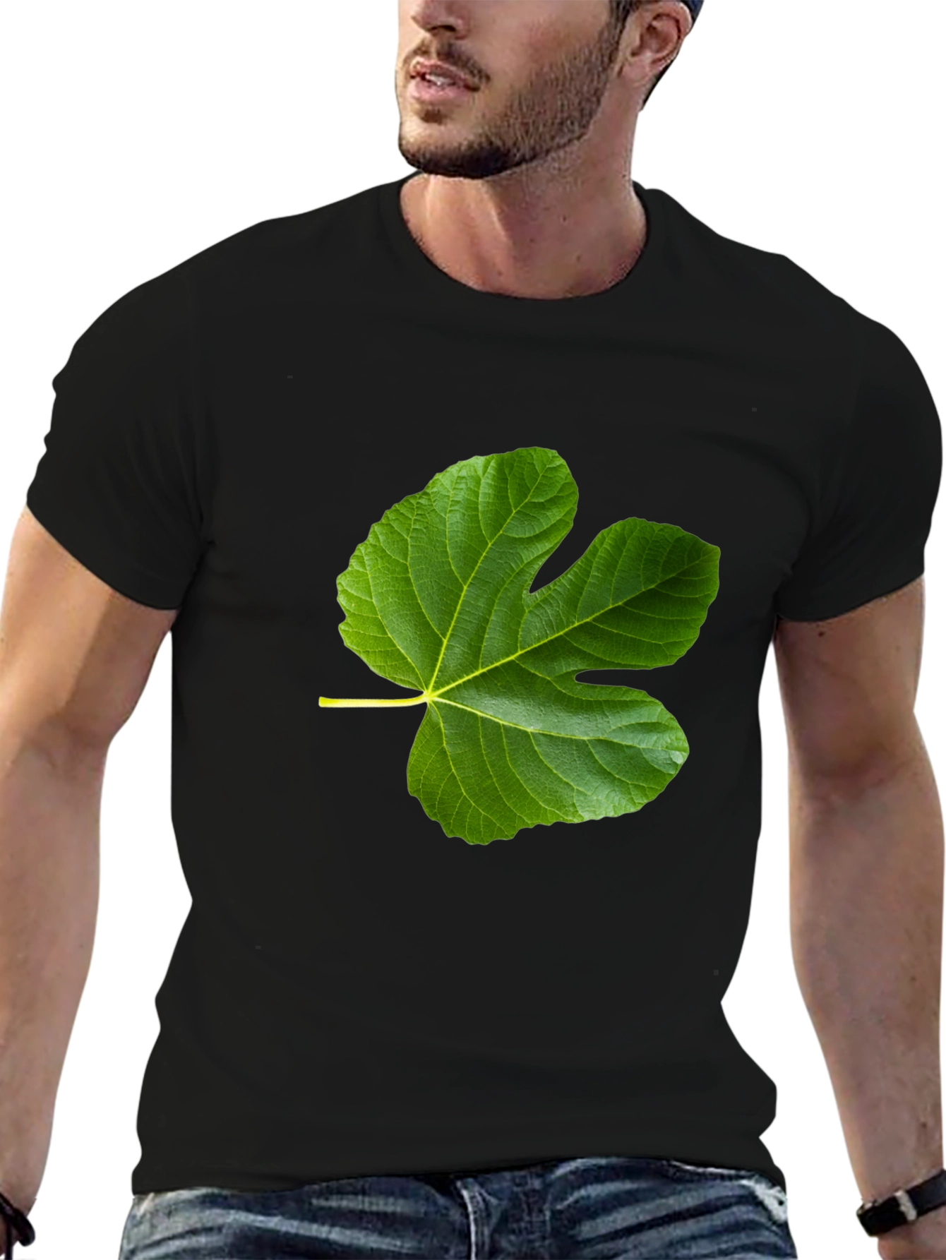 Green Leaf Graphic Black T-Shirt