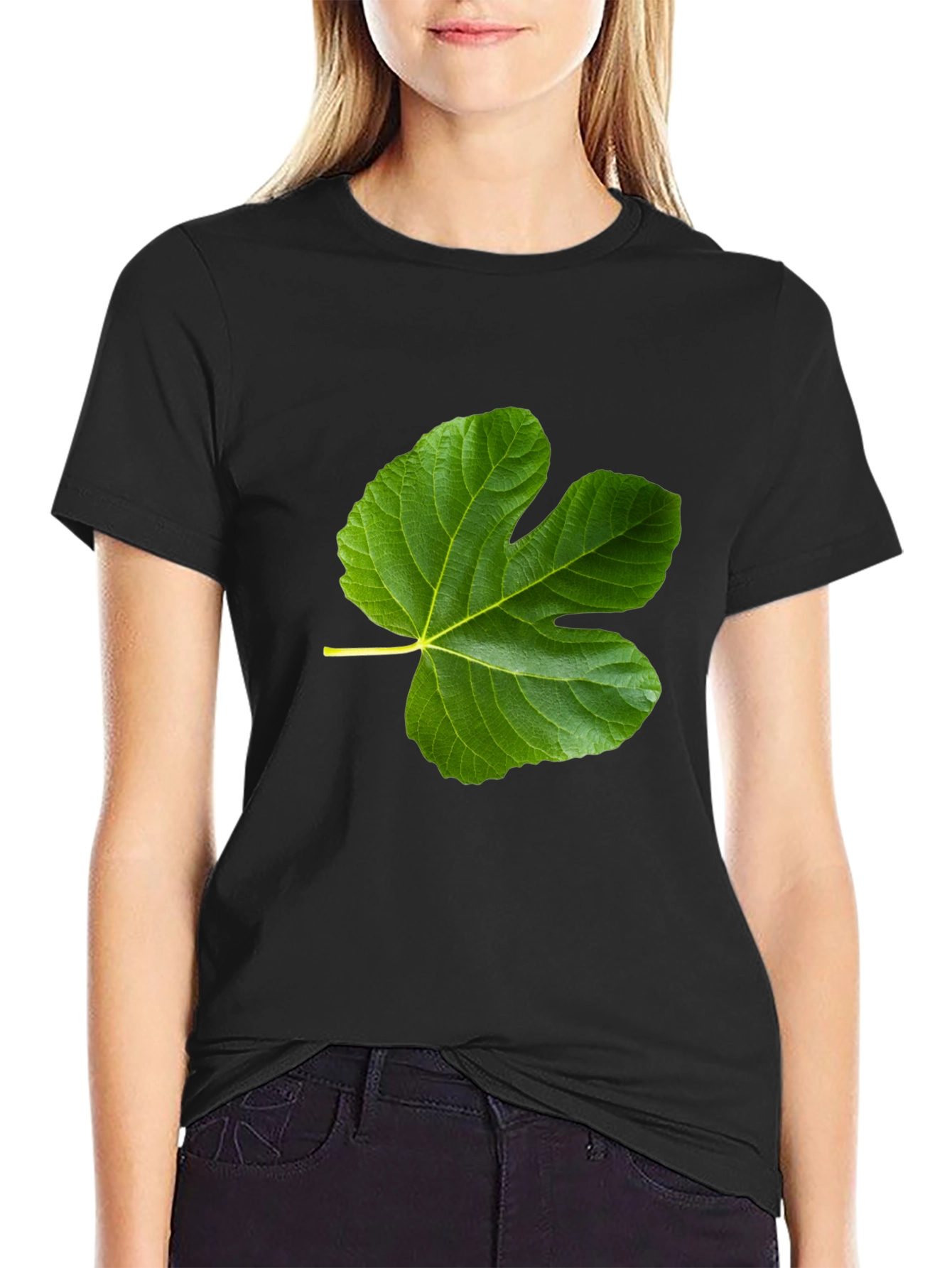 Green Leaf Graphic Black T-Shirt