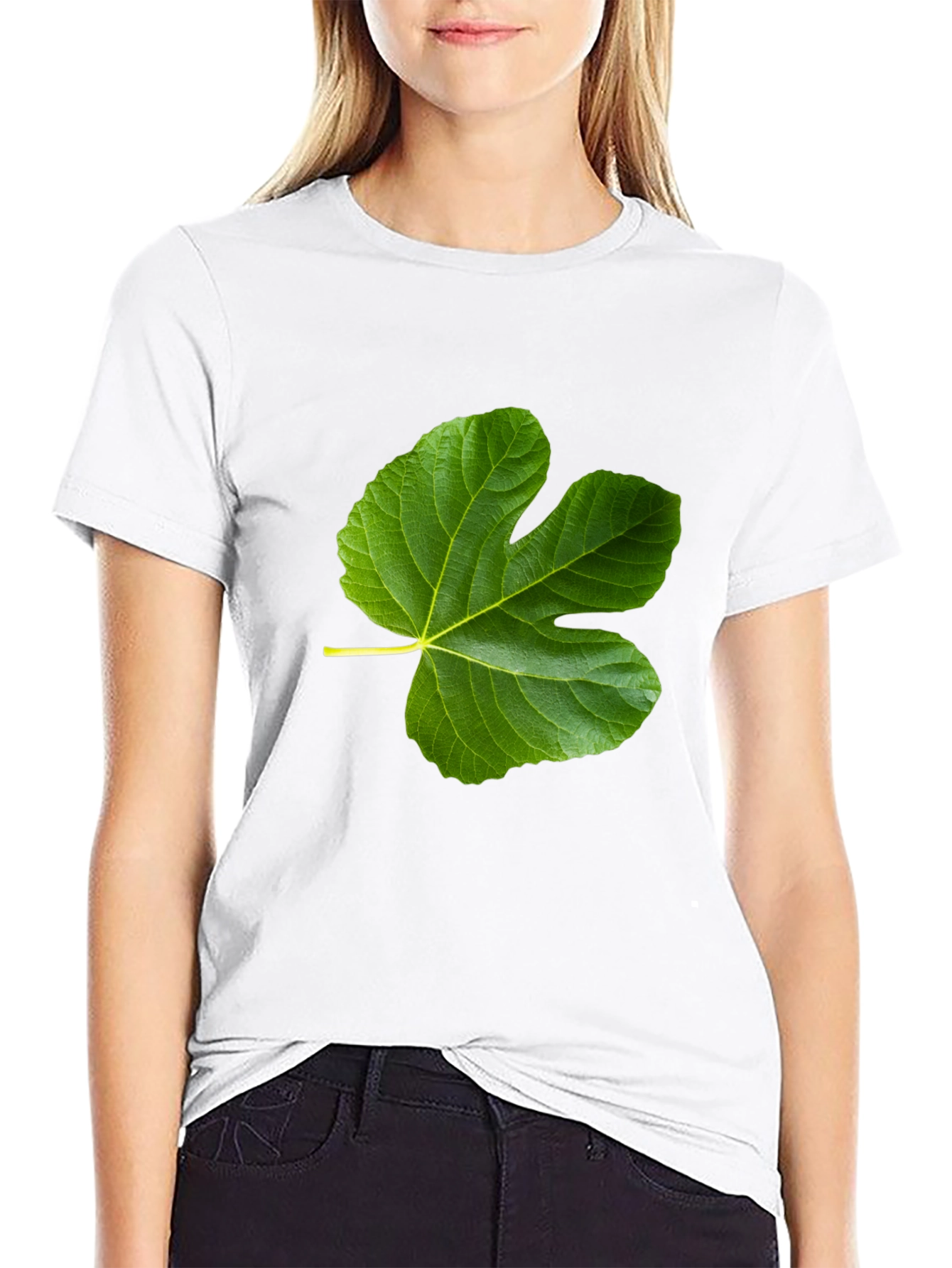 Green Leaf Graphic Black T-Shirt