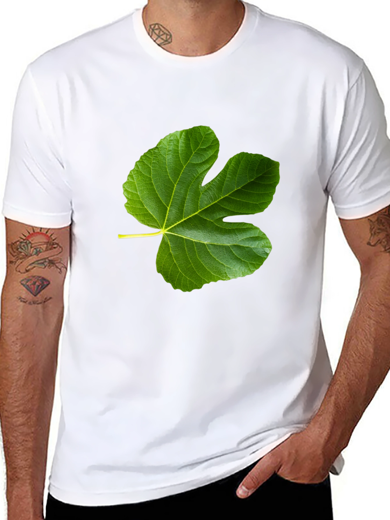 Green Leaf Graphic Black T-Shirt