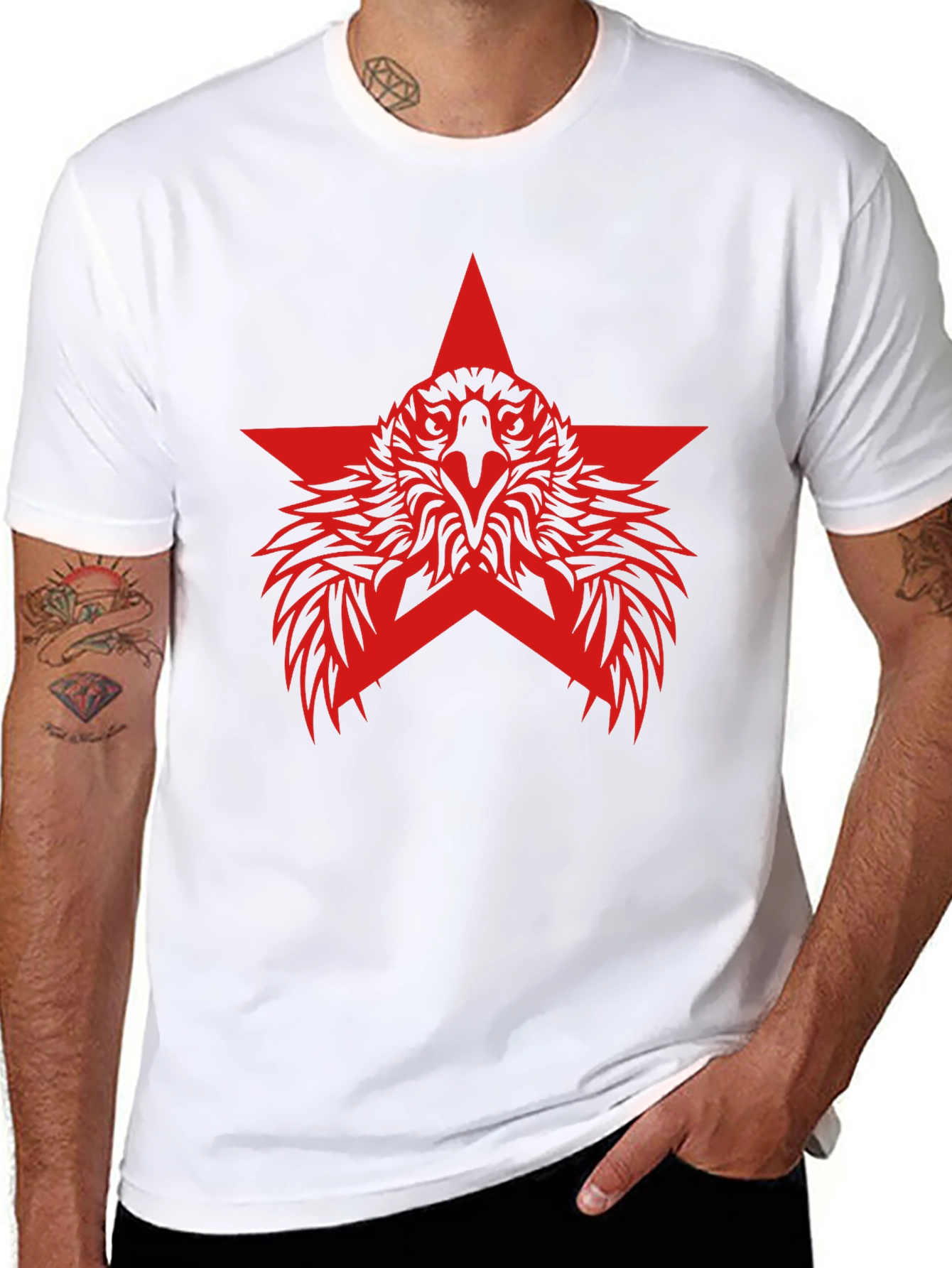 Red Eagle Star Graphic Black T-Shirt