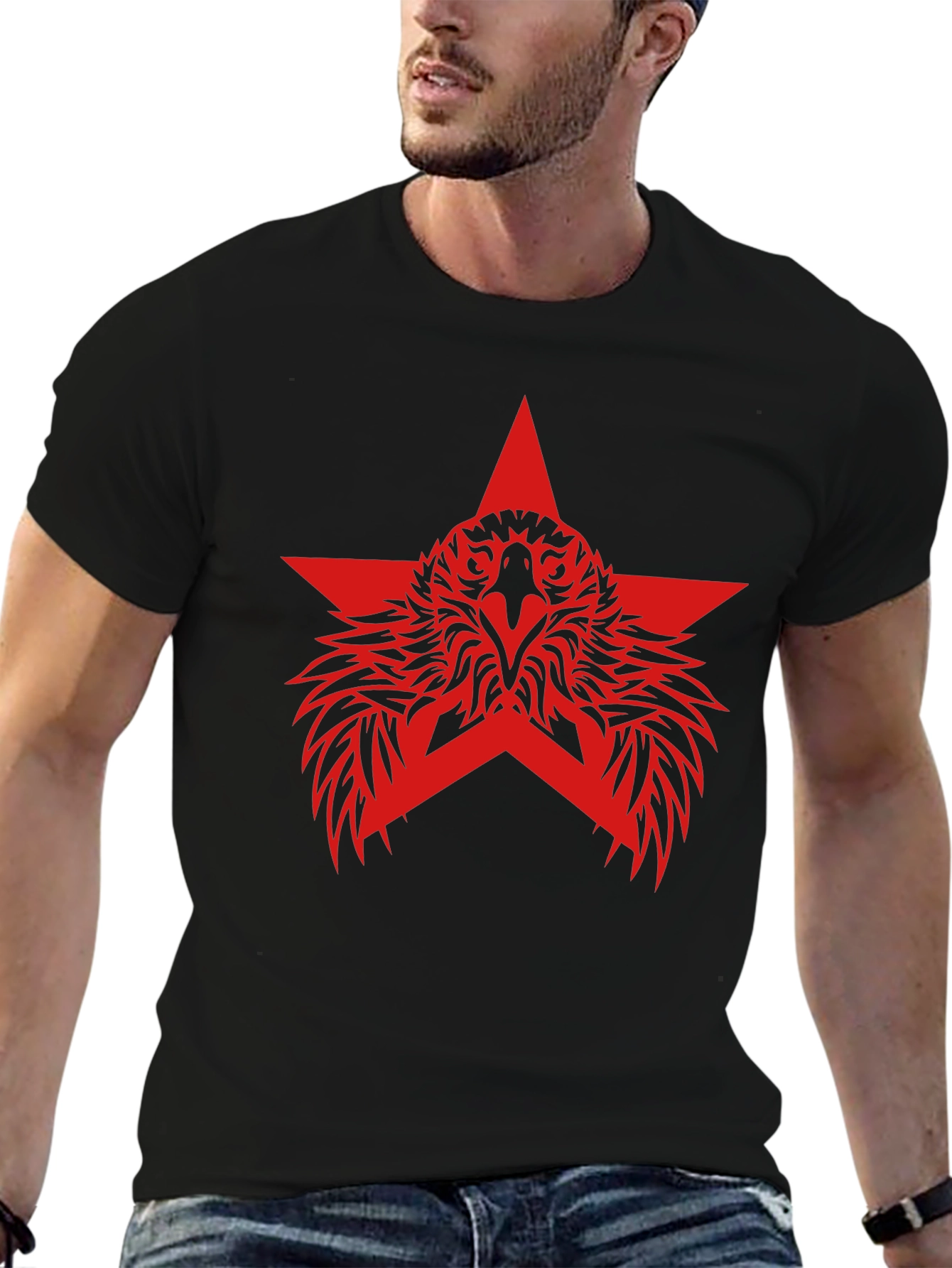 Red Eagle Star Graphic Black T-Shirt