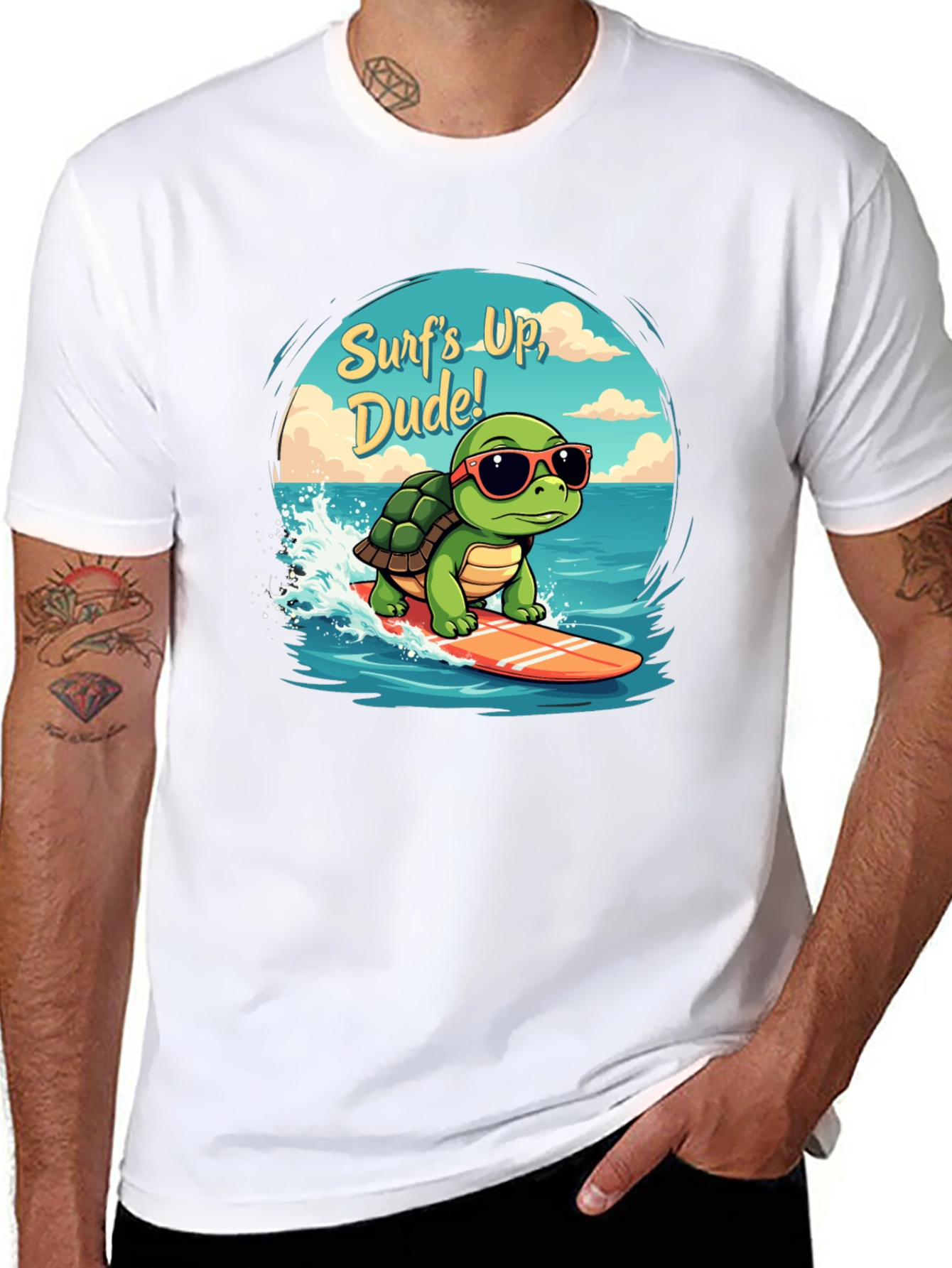 Surfing Turtle Graphic T-Shirt - Surfs Up Dude!