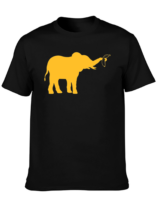 Elephant Banana Graphic Tee - Black Cotton Casual T-Shirt