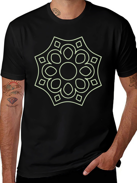 Geometric Floral Graphic Print Black T-Shirt