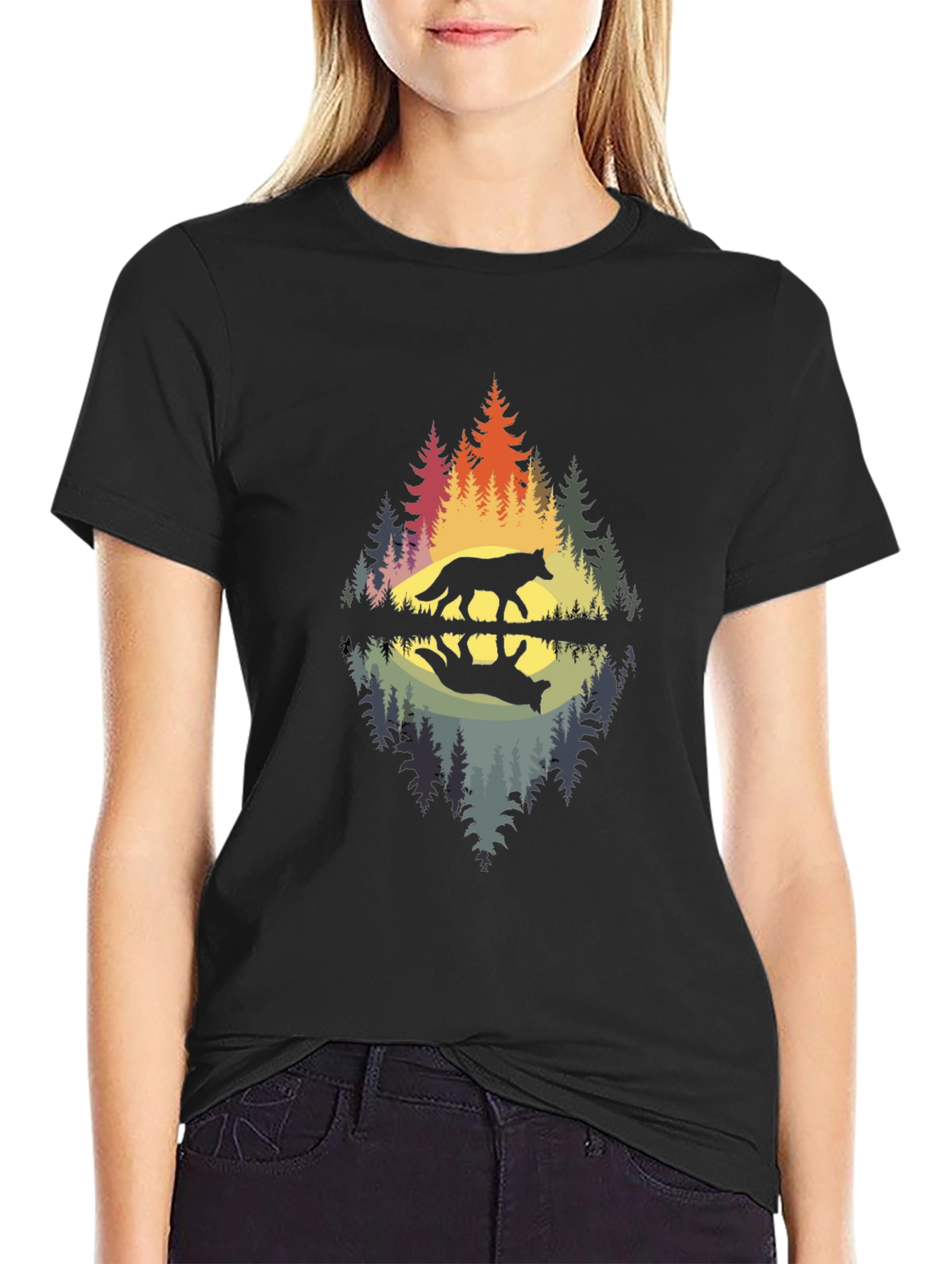 Wolf Reflection Graphic Tee - Nature Inspired Design