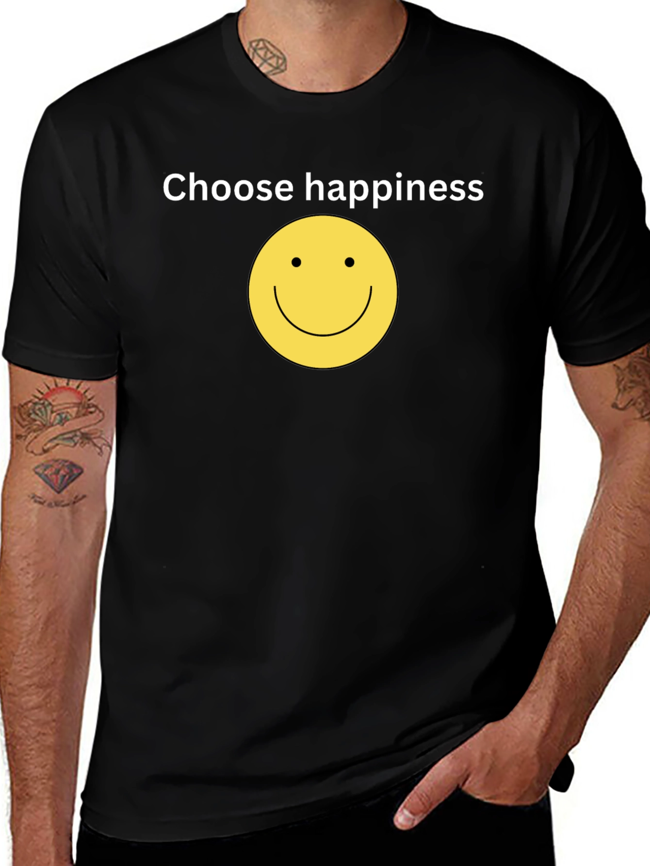 Choose Happiness Black T-Shirt - Smiley Face Design