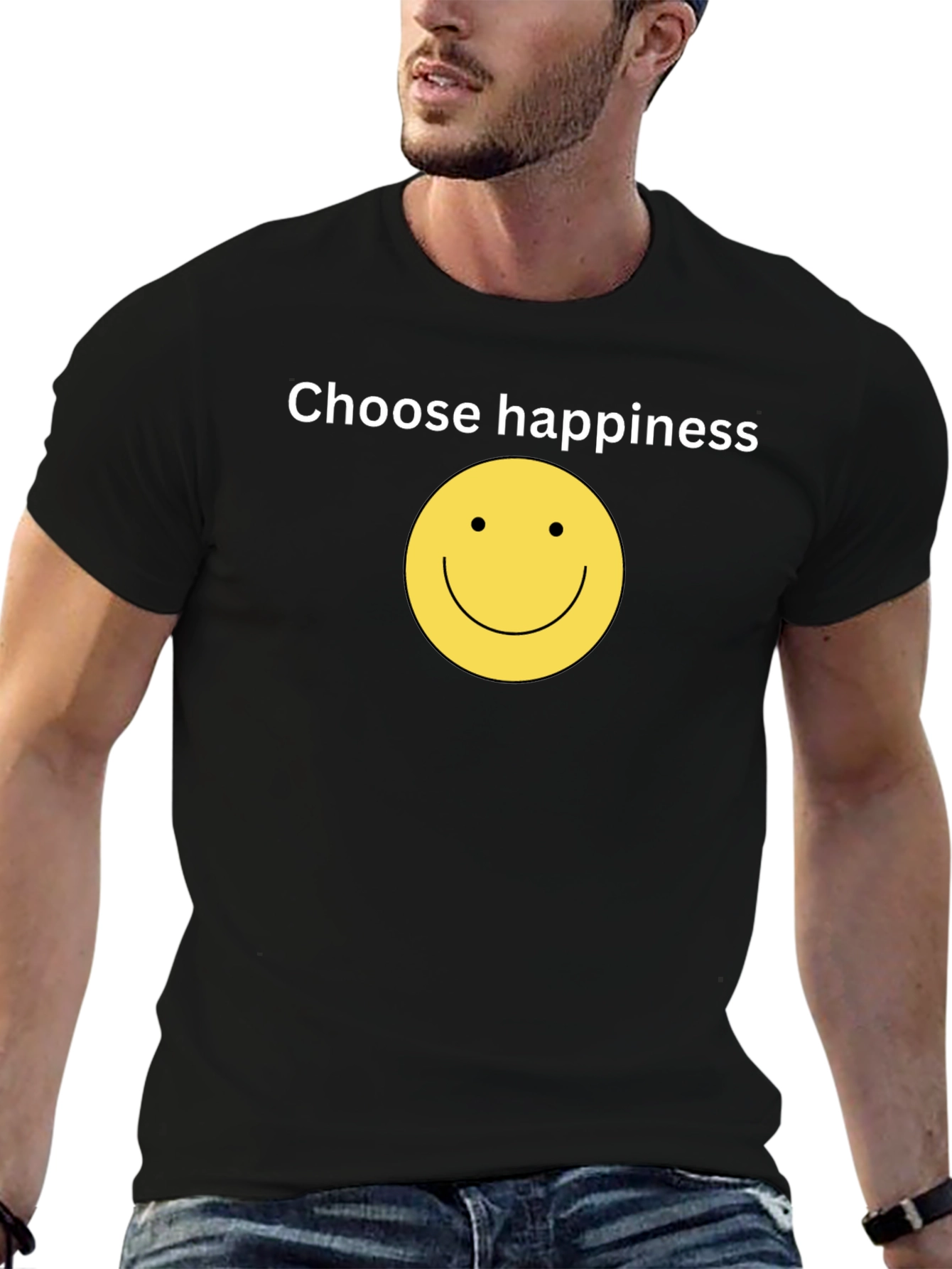 Choose Happiness Black T-Shirt - Smiley Face Design