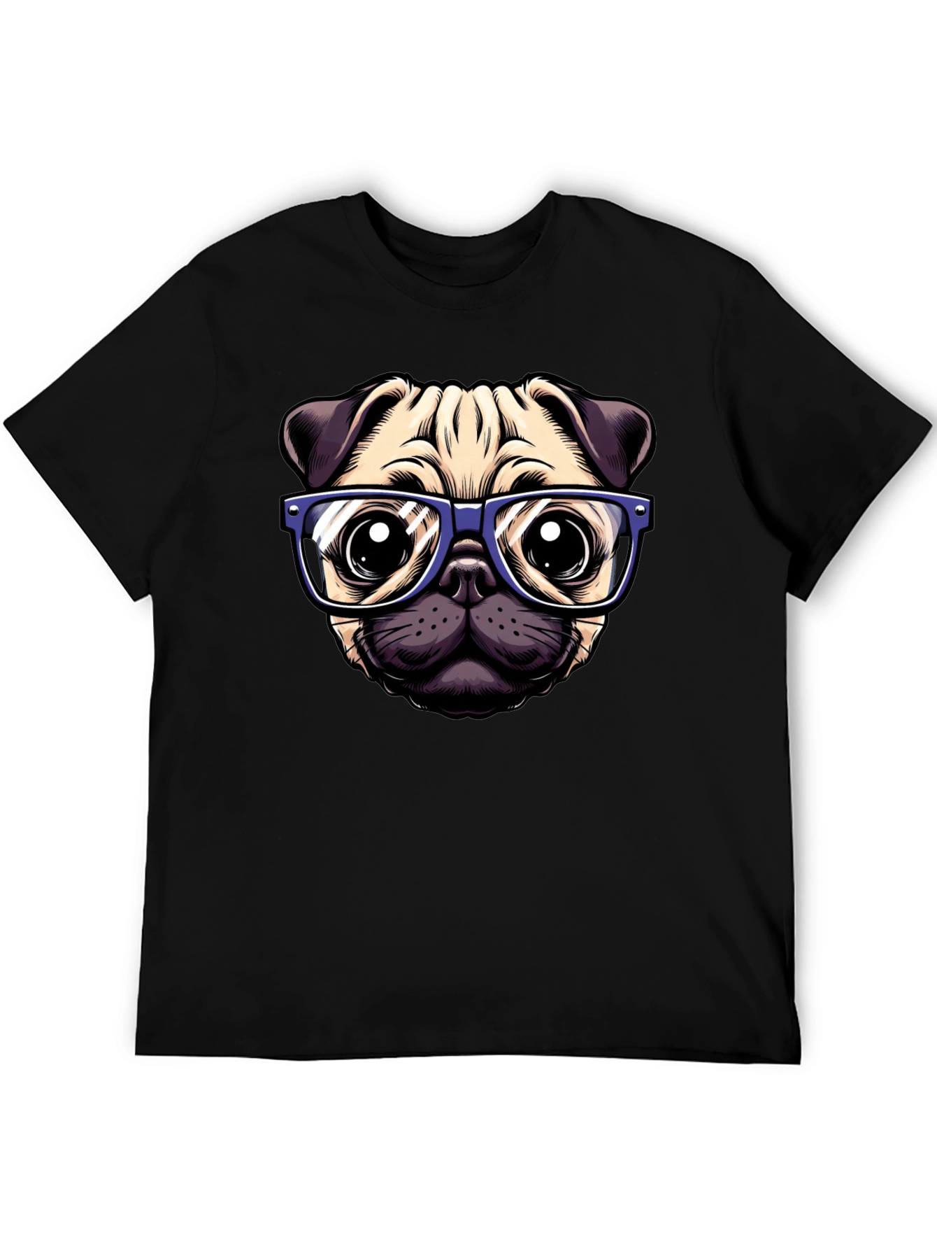 Pug with Glasses Graphic Tee - Black