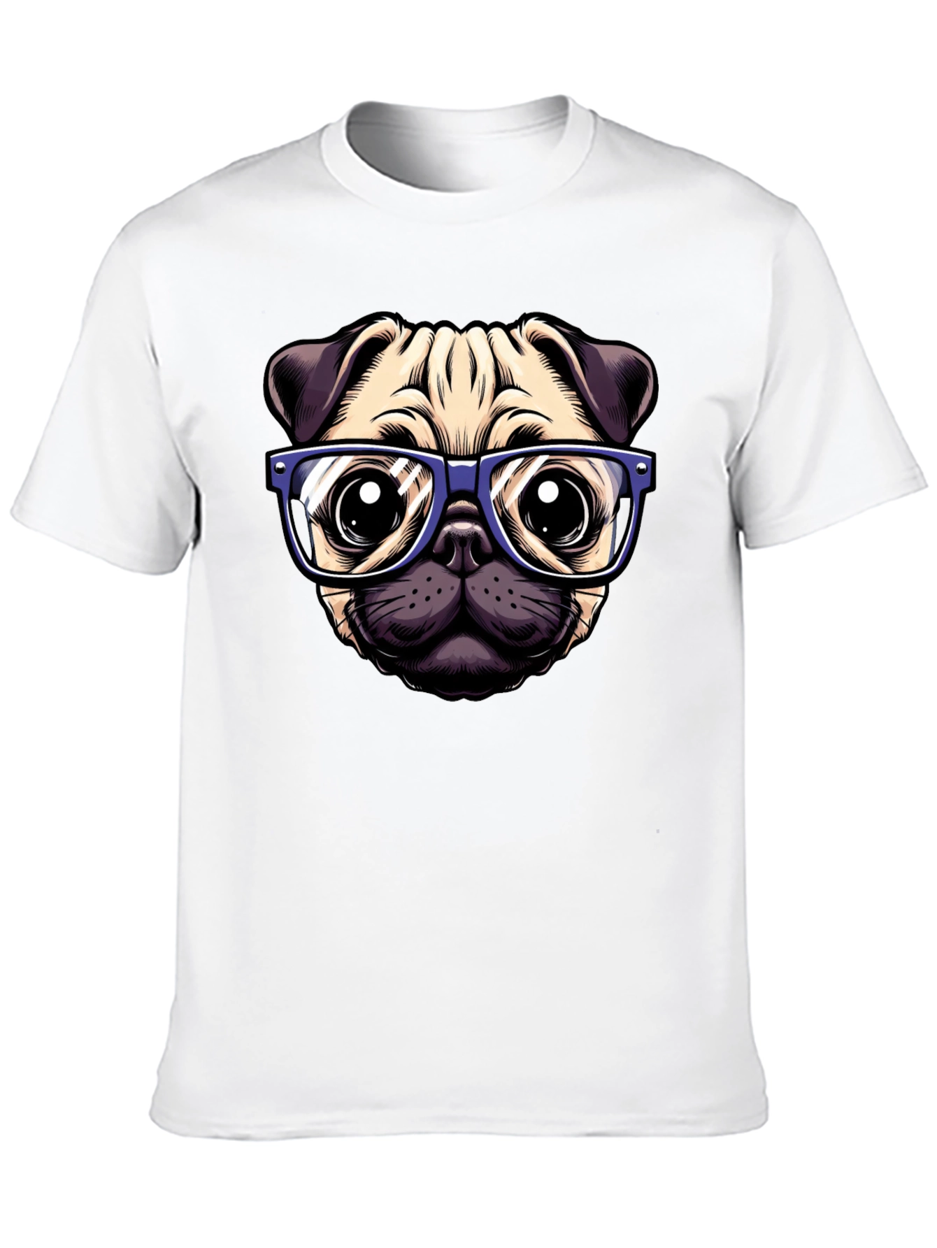 Pug with Glasses Graphic Tee - Black