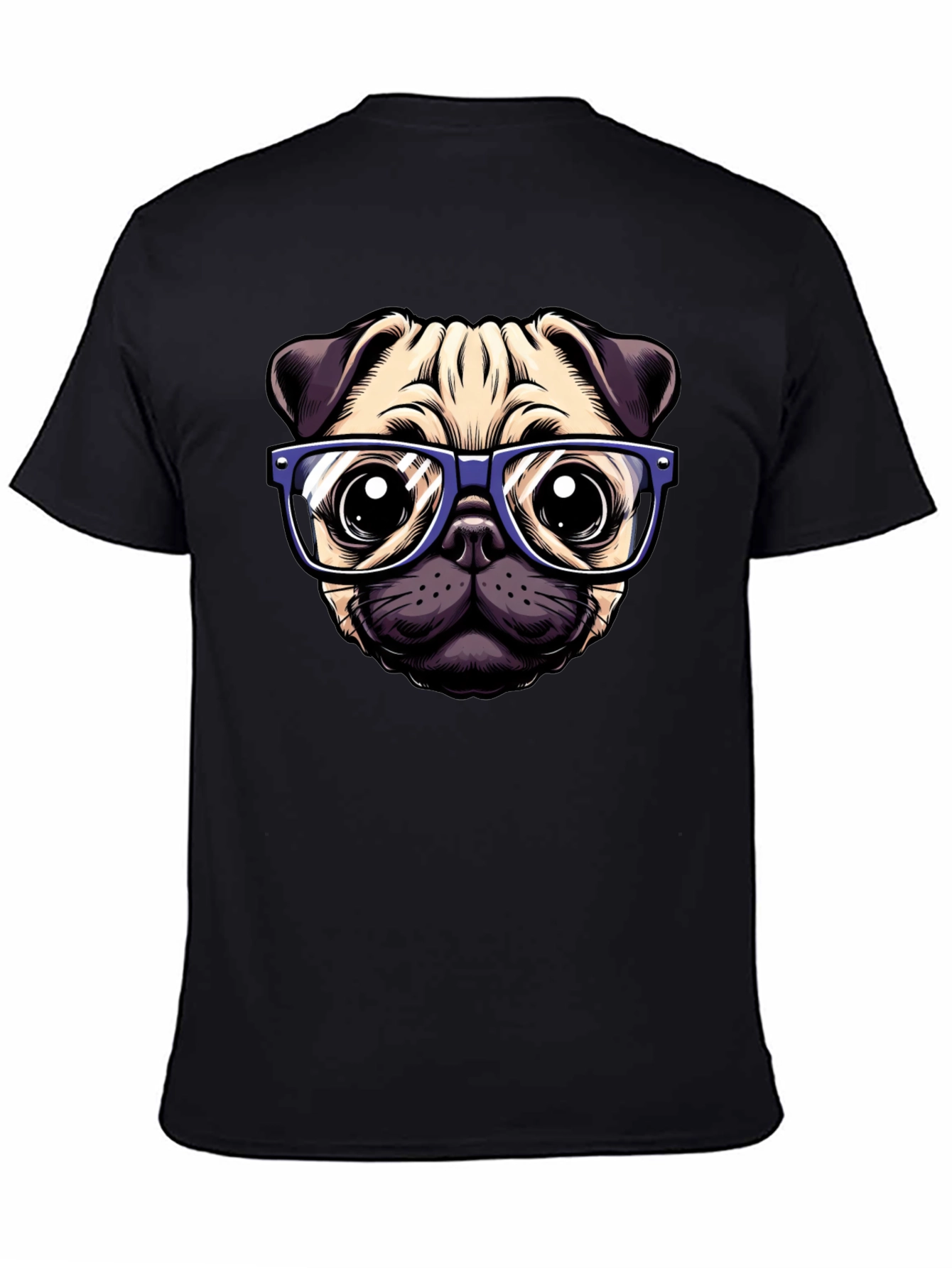 Pug with Glasses Graphic Tee - Black