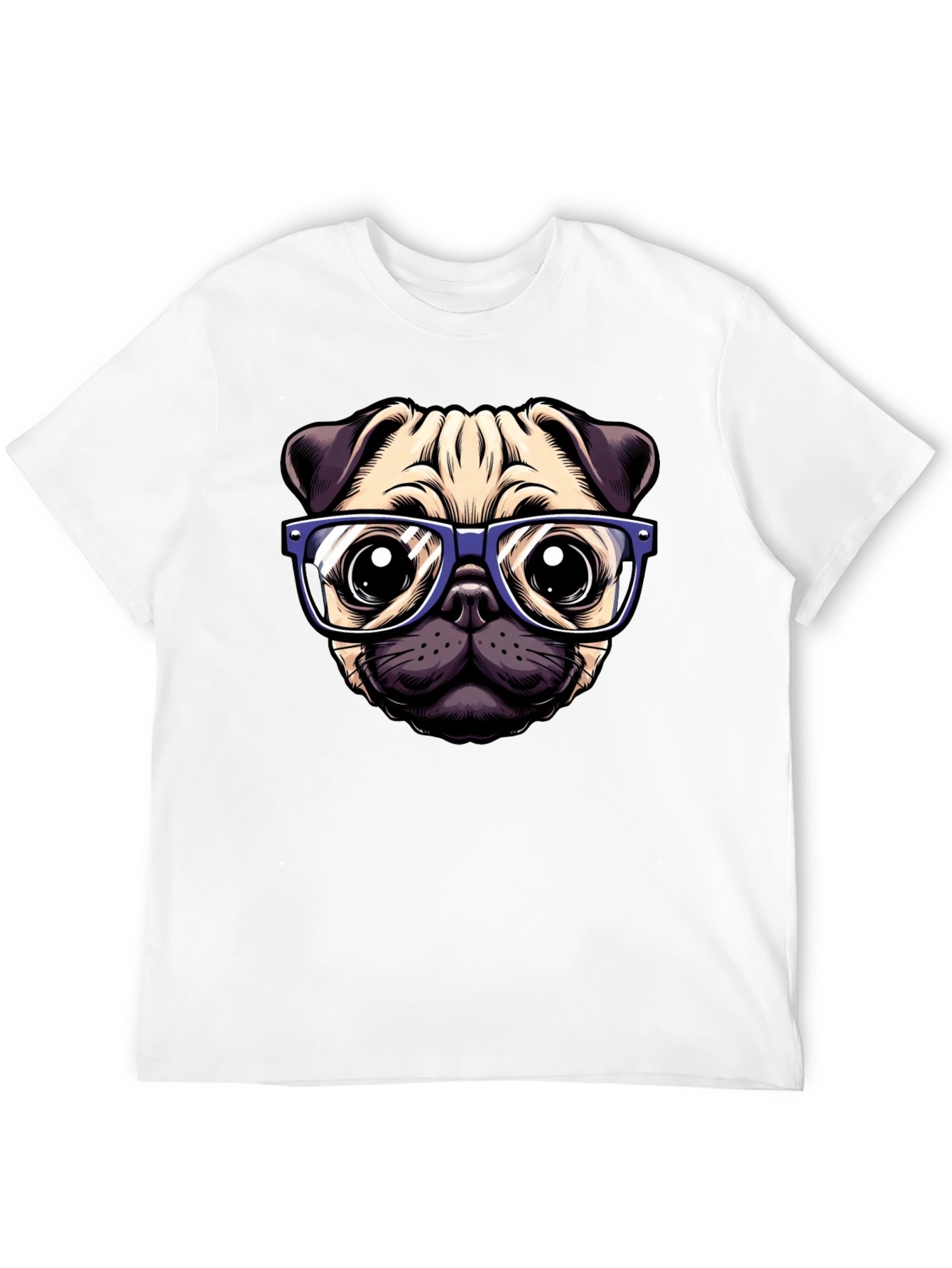 Pug with Glasses Graphic Tee - Black