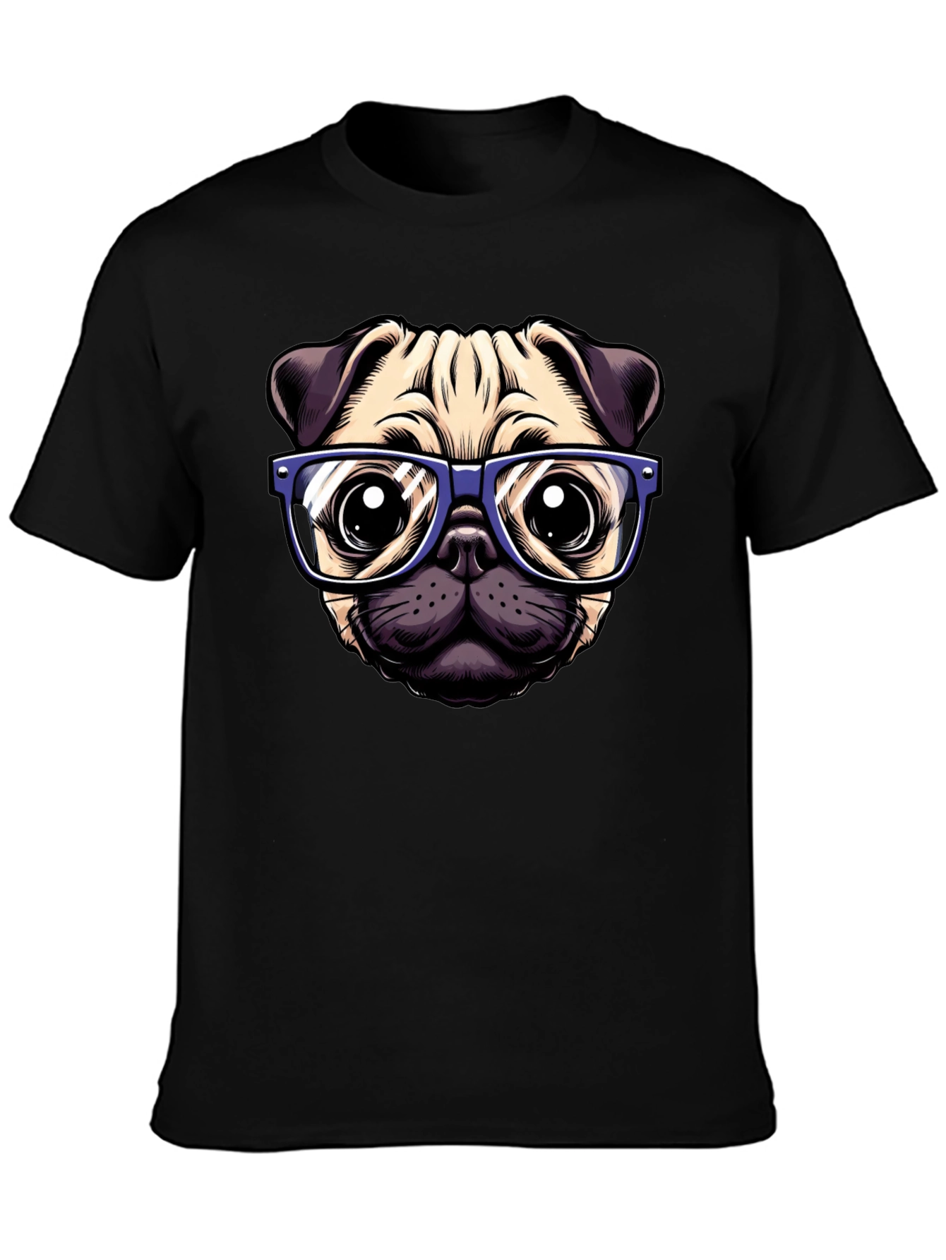 Pug with Glasses Graphic Tee - Black
