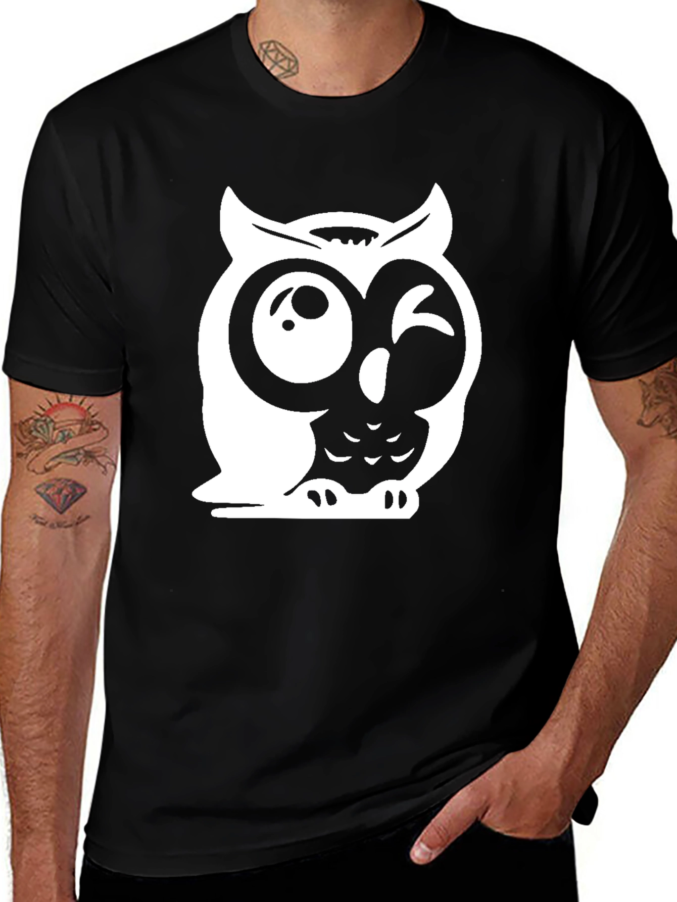 Funny Owl Graphic Tee - Mens Black T-Shirt
