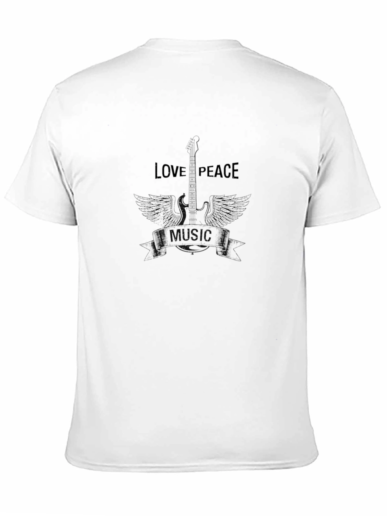 Love & Peace Guitar Graphic Black T-Shirt