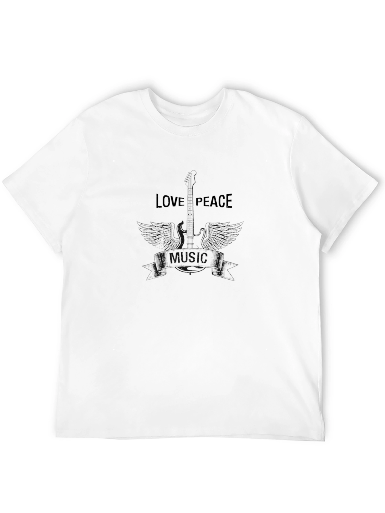 Love & Peace Guitar Graphic Black T-Shirt