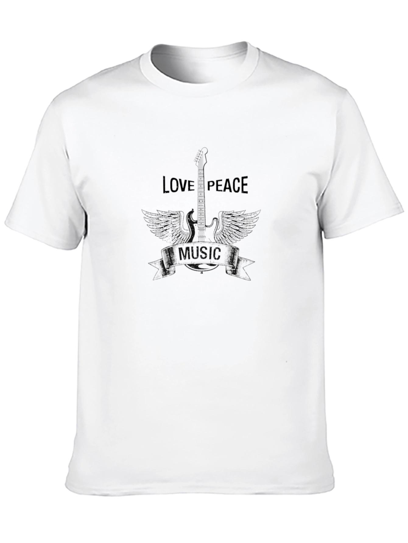 Love & Peace Guitar Graphic Black T-Shirt