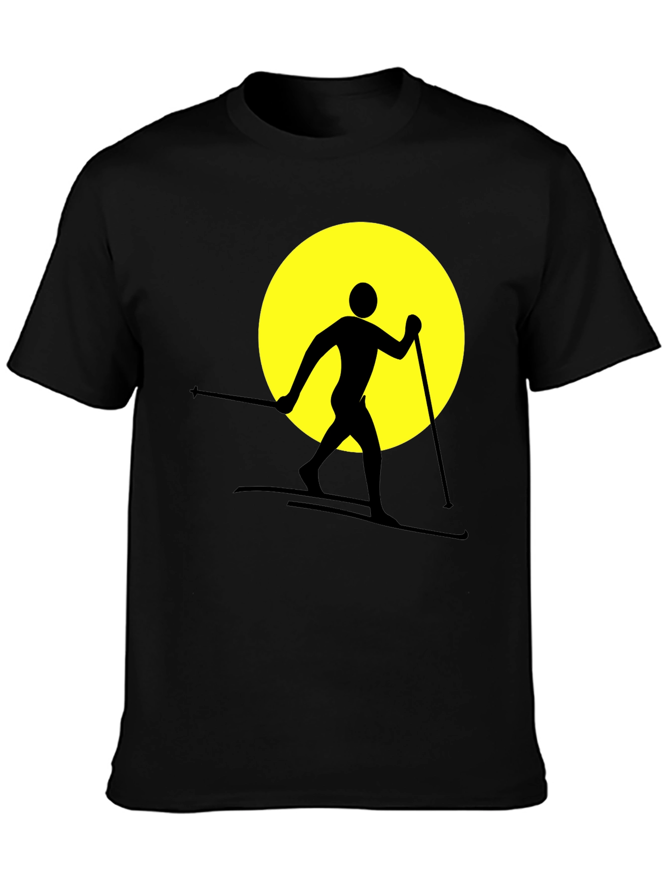 Skiing Silhouette Graphic Tee - Black Cotton Blend