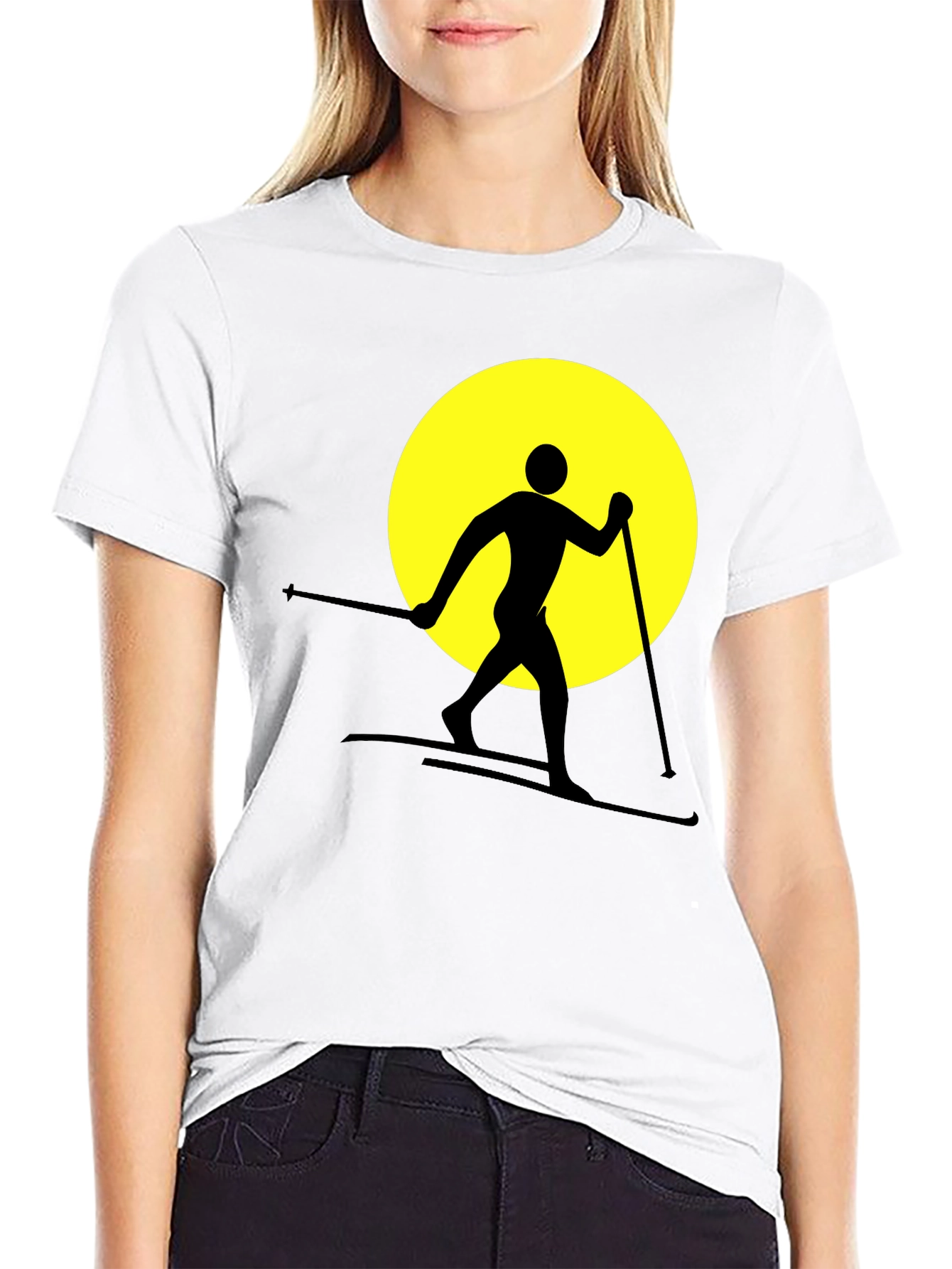 Skiing Silhouette Graphic Tee - Black Cotton Blend