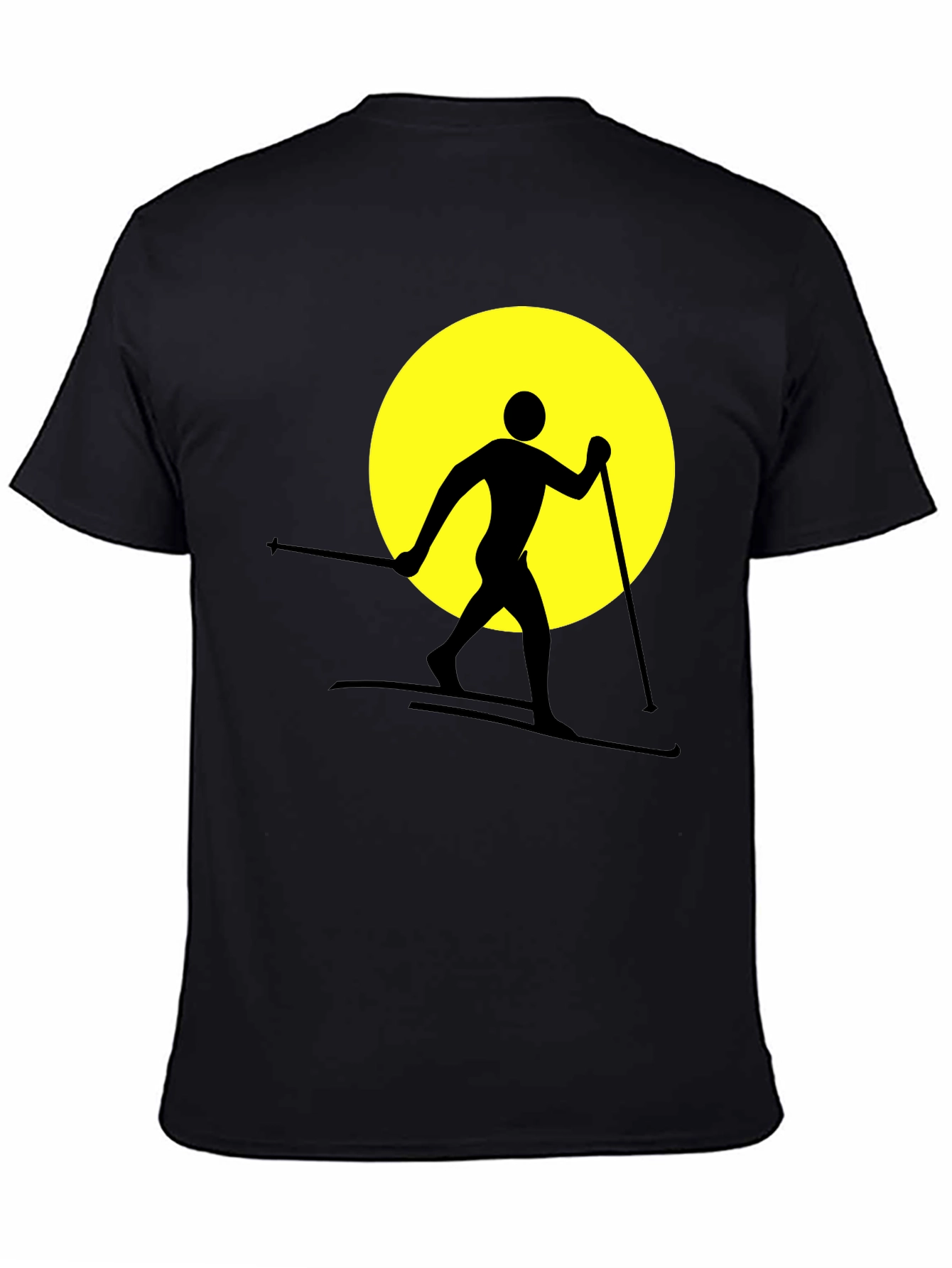 Skiing Silhouette Graphic Tee - Black Cotton Blend