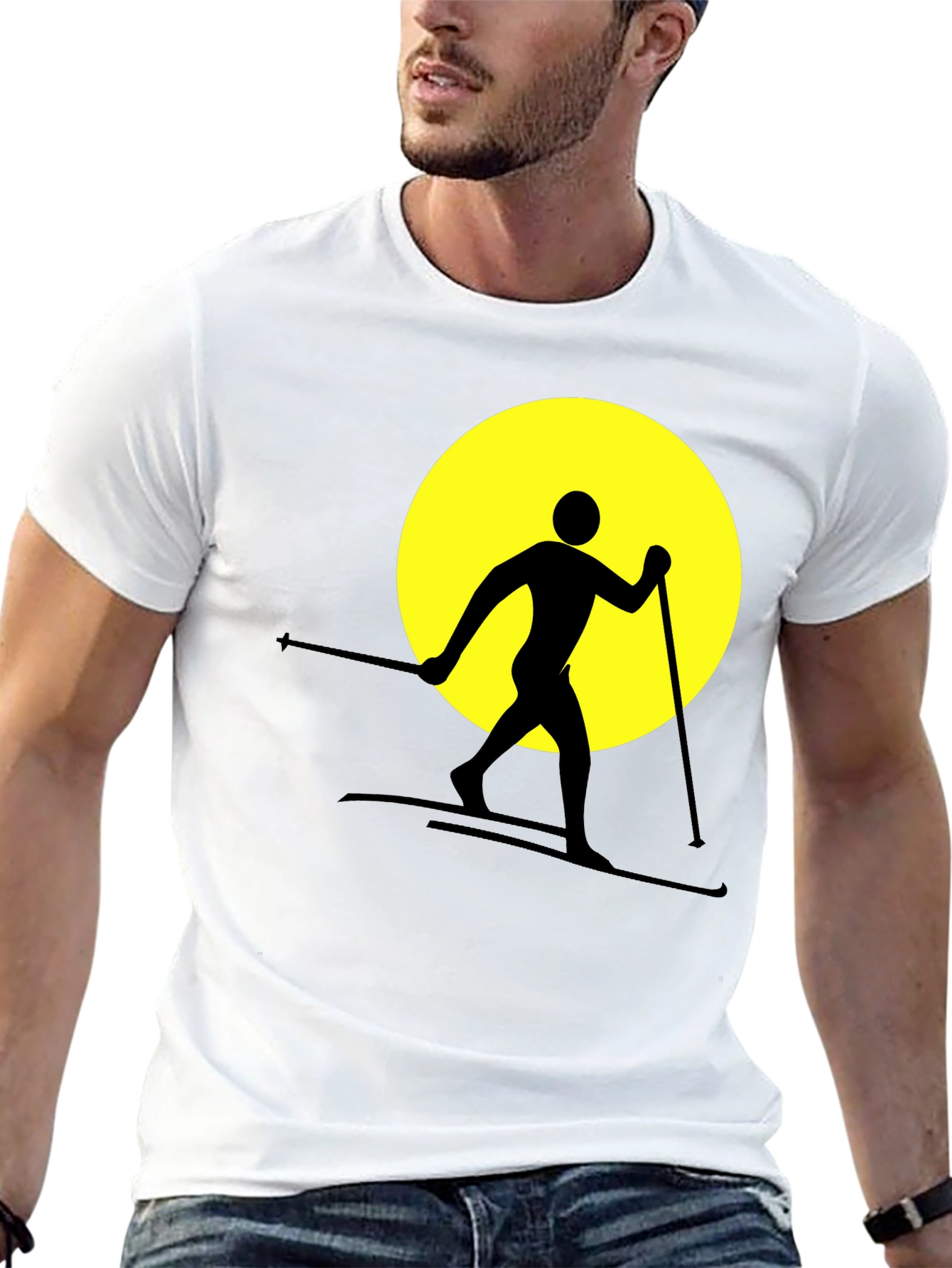 Skiing Silhouette Graphic Tee - Black Cotton Blend