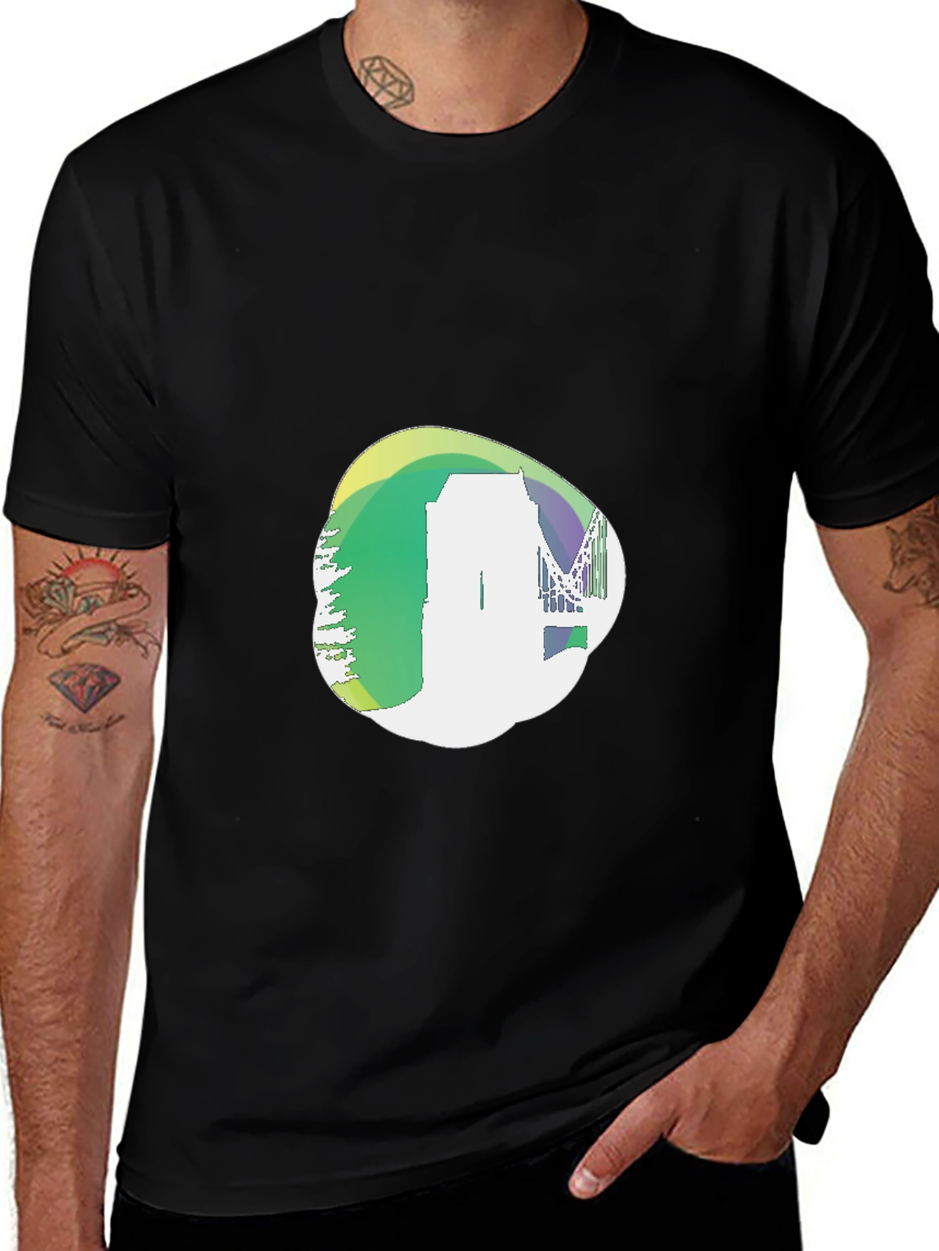 Abstract Cityscape Graphic Black T-Shirt