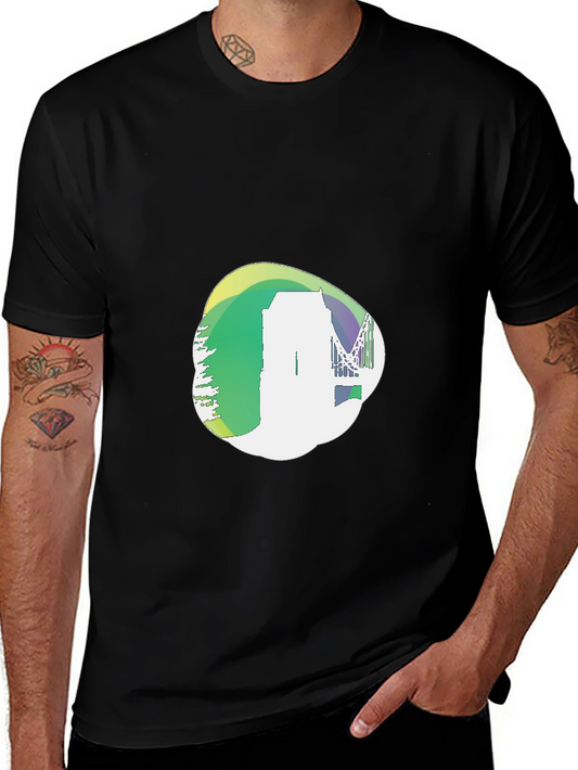 Abstract Cityscape Graphic Black T-Shirt