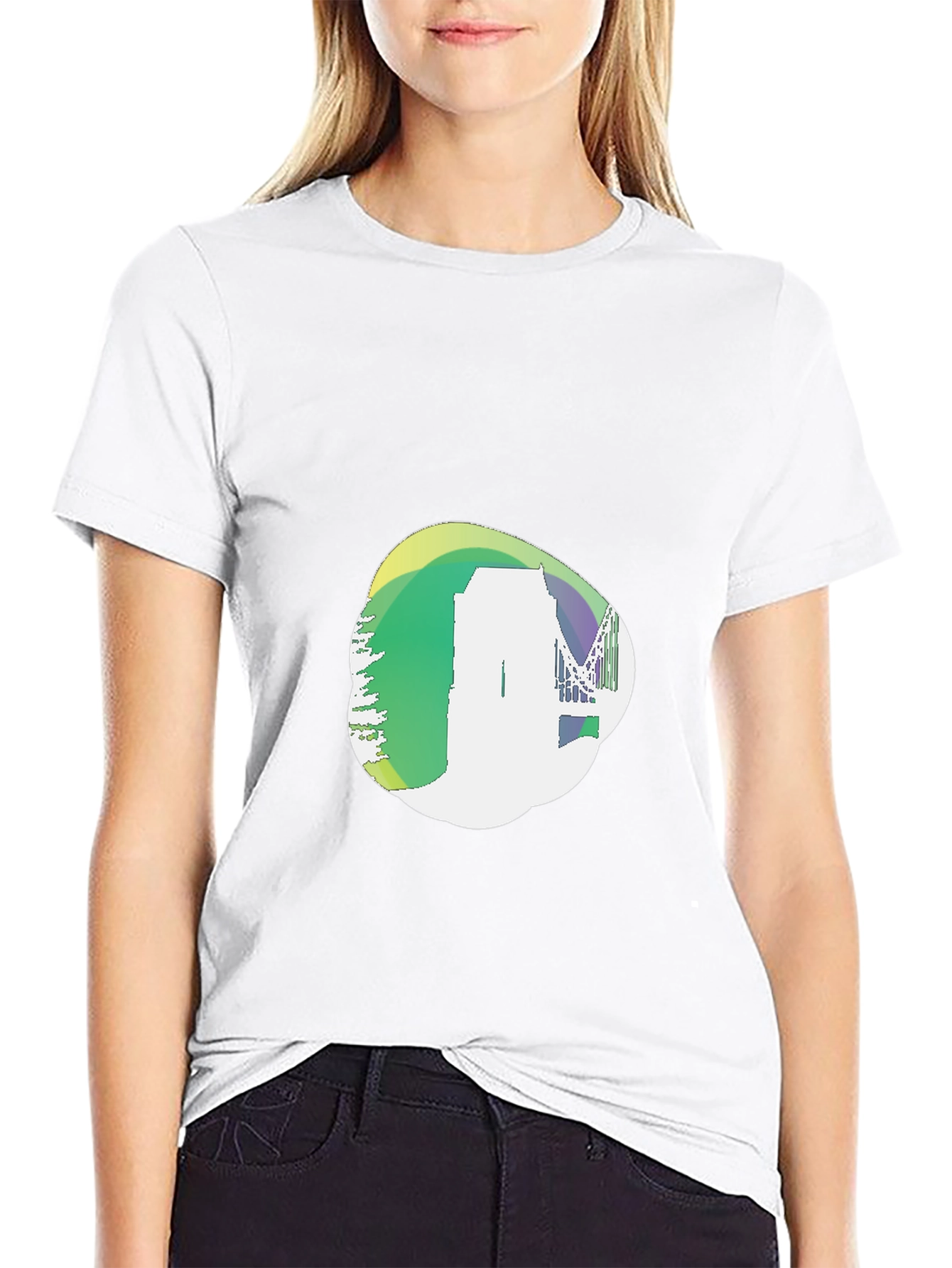 Abstract Cityscape Graphic Black T-Shirt