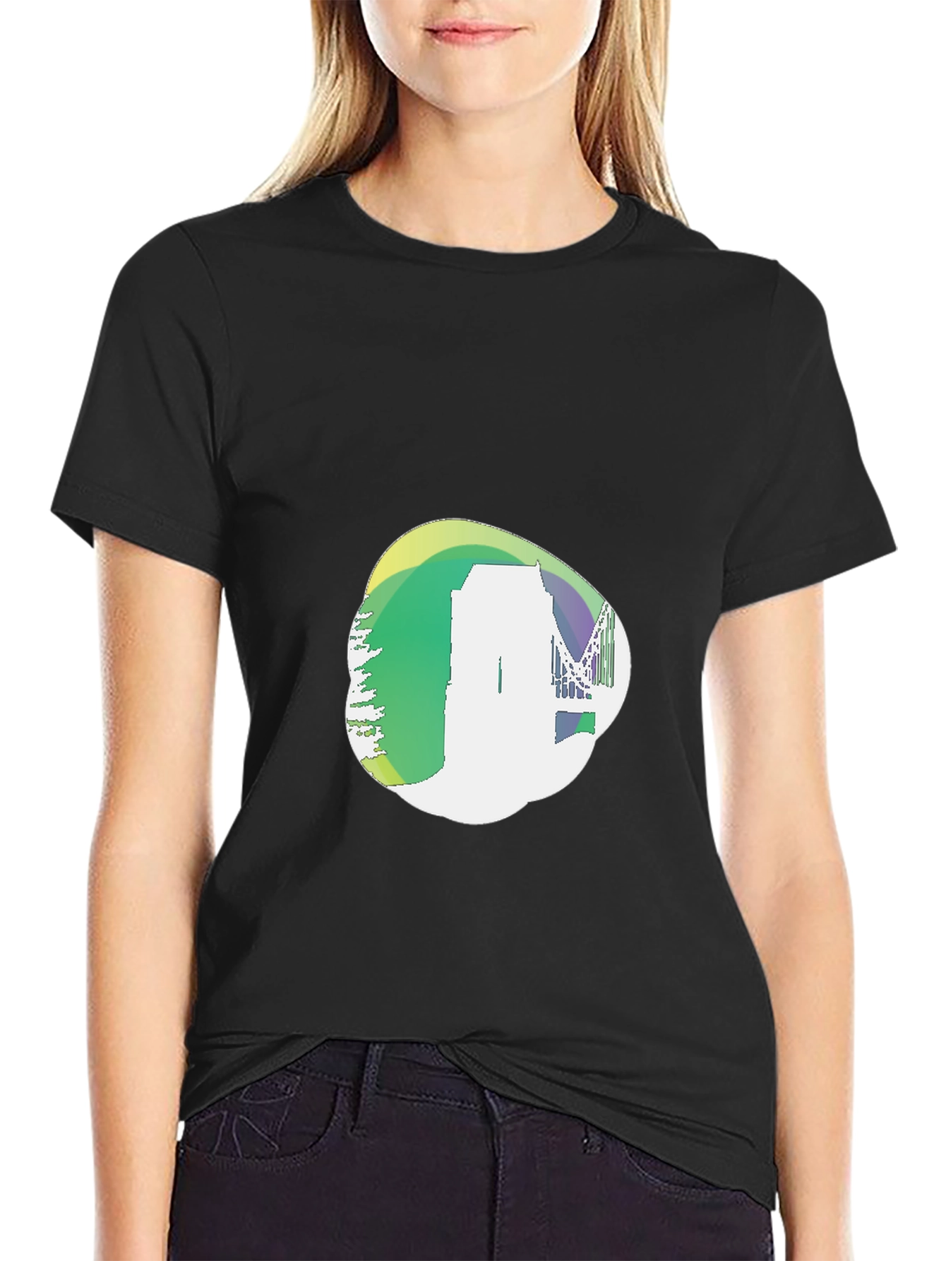 Abstract Cityscape Graphic Black T-Shirt